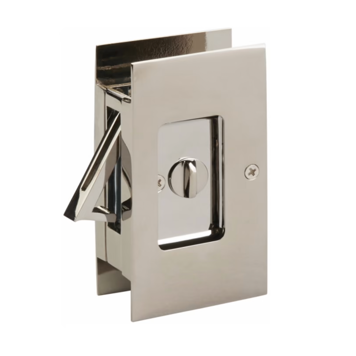 Polished Nickel Pocket Door Lock - 4 1/2 Inch Large Bathroom Privacy Lock Hardware for Sliding Doors, Closets & Home Interior Use