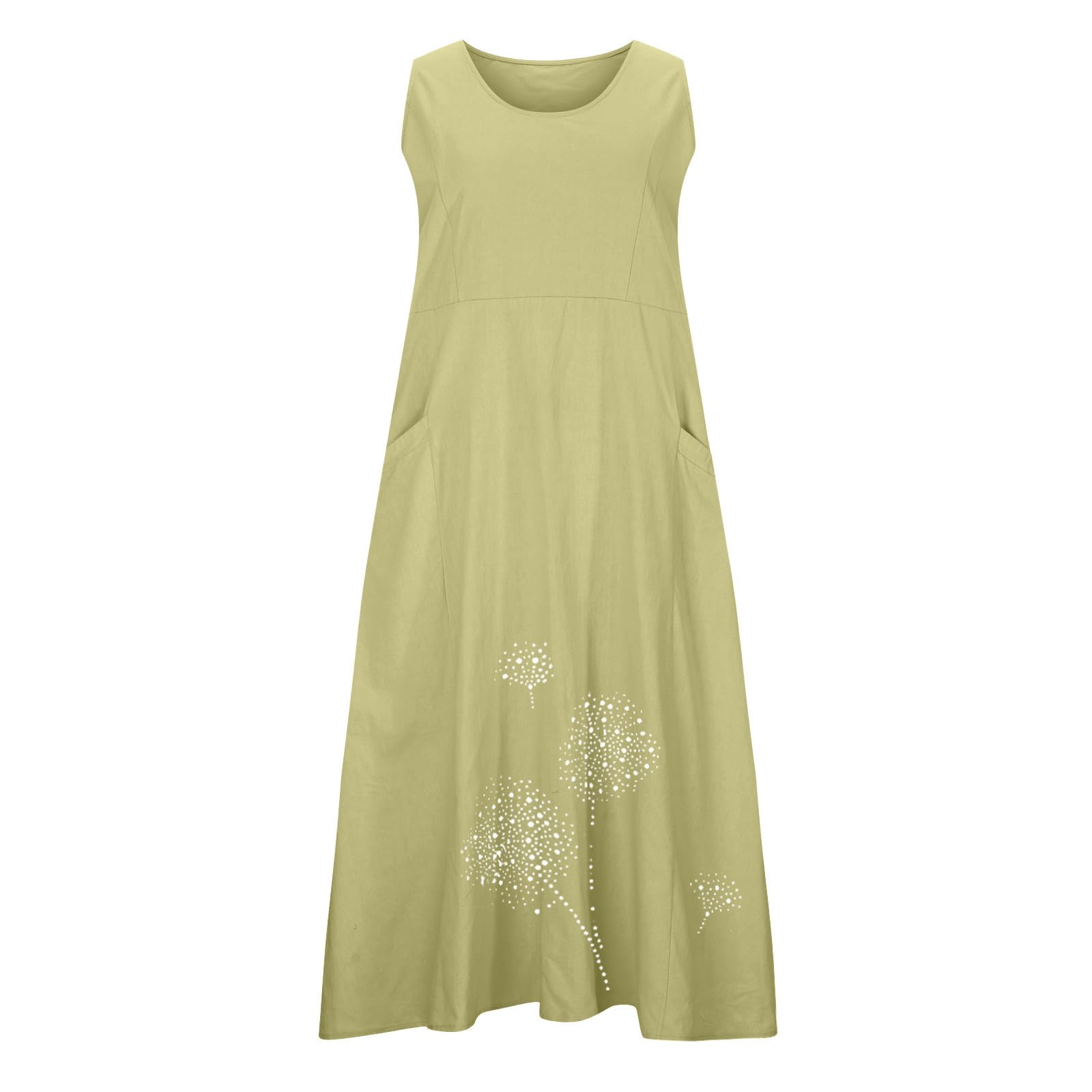 Lcepcy Women's Cotton Linen Summer Dress - Sleeveless Flowy Maxi with Pockets for Beach & Vacation