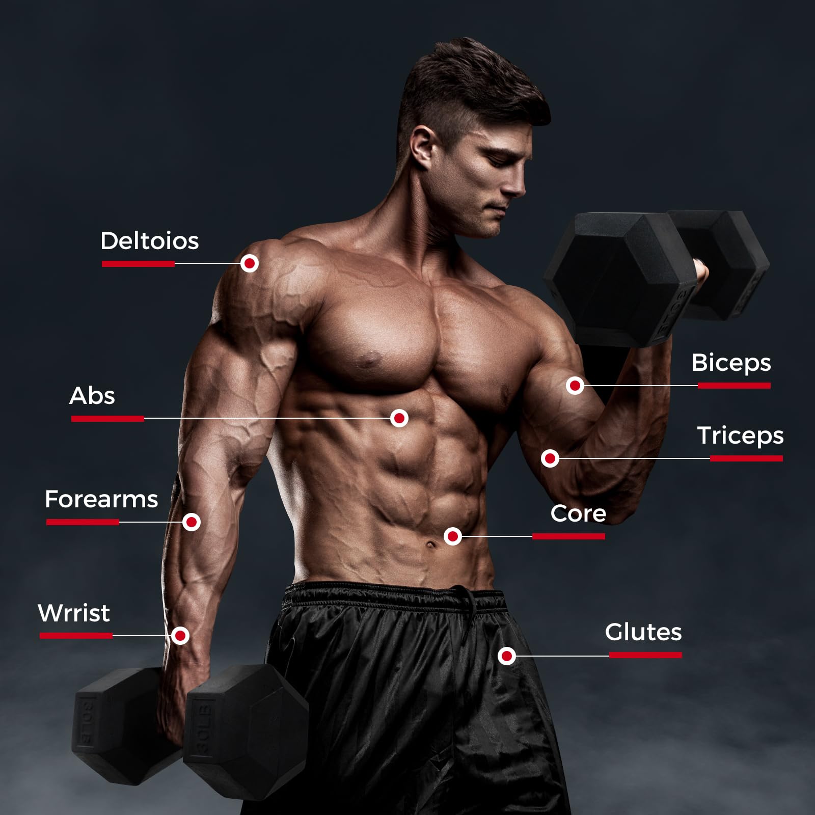 RitFit 5-300LBS Rubber Encased Hex Dumbbell Set with Optional Rack - Home Gym Strength Training Equipment, Non-Slip Coated Hand Weights for Workouts, CrossFit & Weightlifting - Perfect for Home Gym, Garage, or Fitness Studio