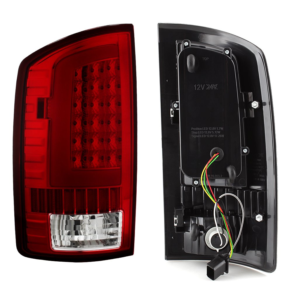 AKKON LED DRL Light Tube & Red Chrome Tail Lights + 3rd Brake Lamp Assembly for 2003-2006 Dodge Ram 1500 2500 3500 - Upgrade Your Truck's Style & Safety for Night Driving & Off-Road Adventures