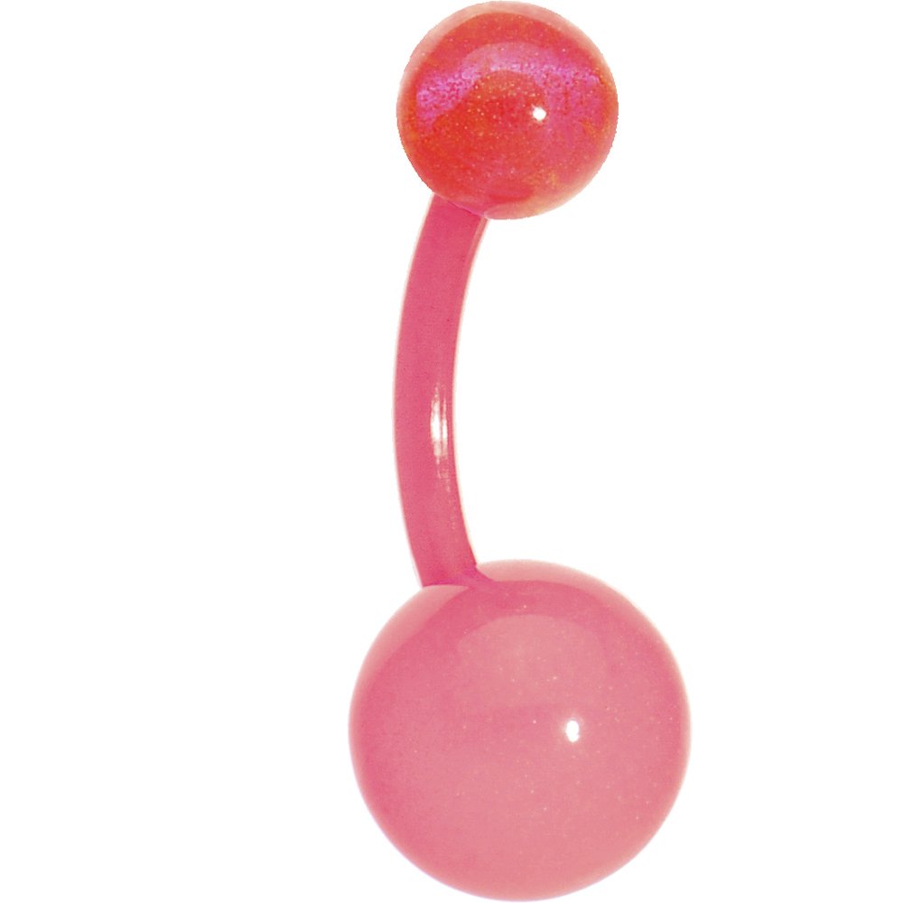 Glow in the Dark Belly Button Ring - Pink Bioplast Acrylic Ball Body Jewelry for Women | Perfect for Night Parties, Raves, and Body Piercing Fashion Accessories
