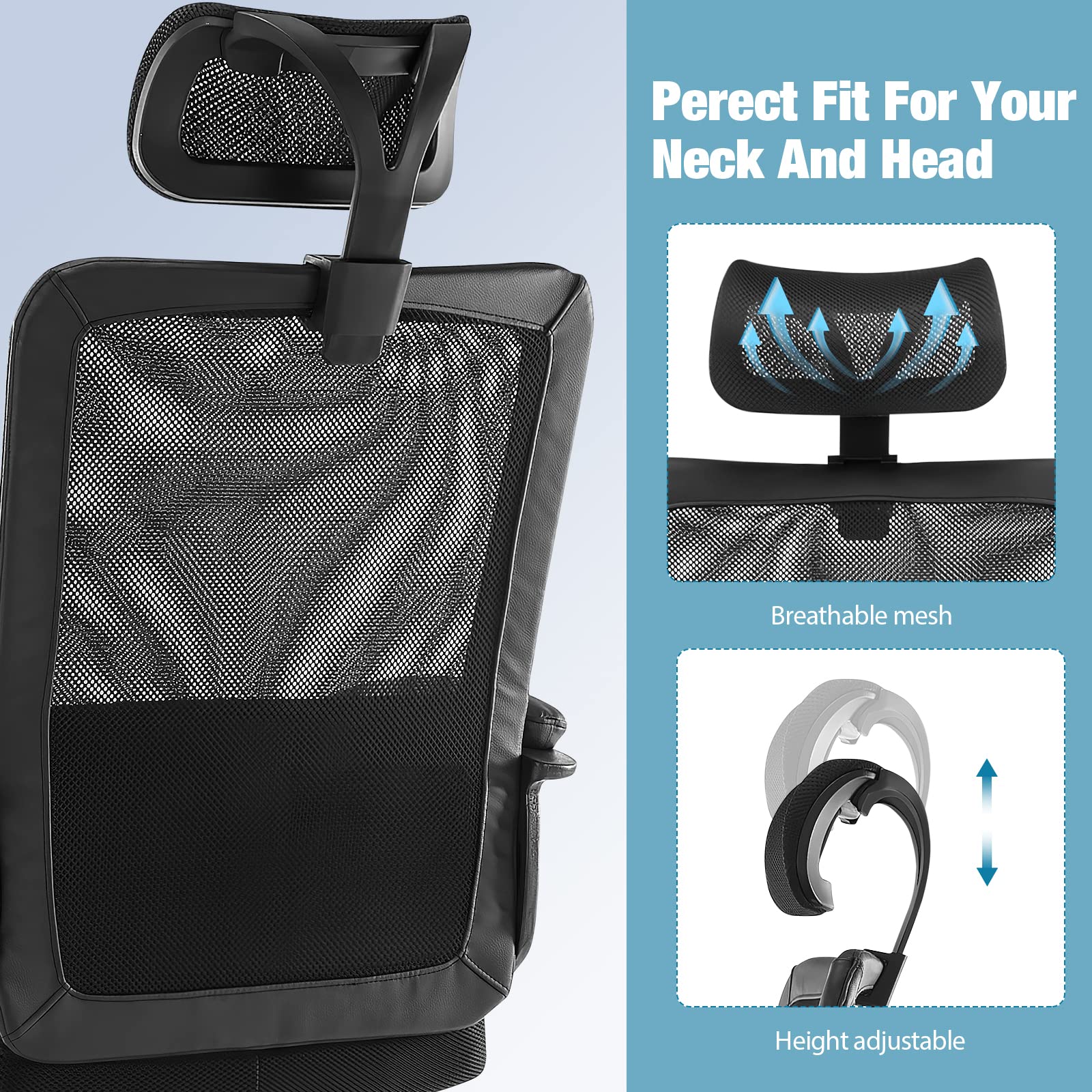 Ergonomic Office Chair - High Back Breathable Mesh Desk Chair with Adjustable Headrest & Lumbar Support | Rolling Swivel Computer Task Chair for Home Office | 3D Adjustable Armrests | Perfect for Long Work Hours, Gaming & Remote Work