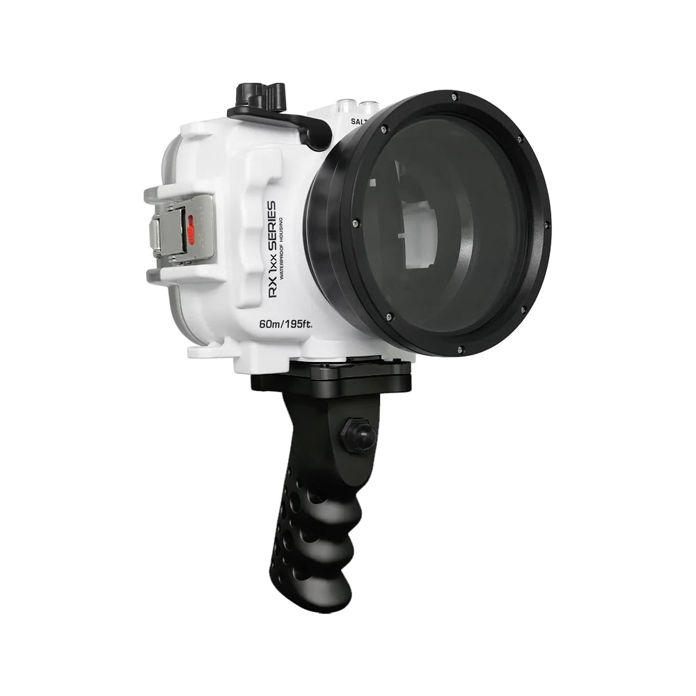 Waterproof Housing for Sony RX1XX Series - 60M/195FT Depth Rating, Saltwater Resistant with Aluminum Pistol Grip (White) - Perfect for Underwater Photography, Scuba Diving & Marine Exploration