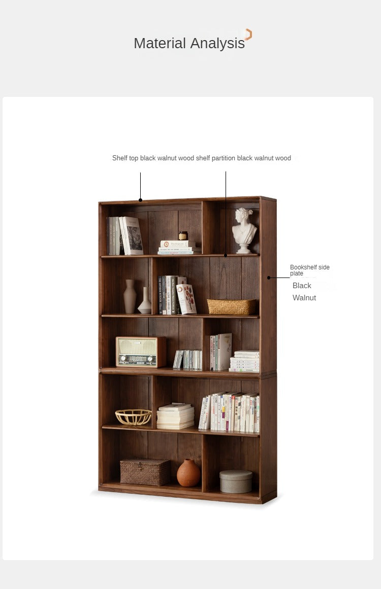 Solid Black Walnut Wood Floor Standing Low Bookcase - Modern Bookshelf with Storage for Living Room, Office & Study | Durable Wooden Shelf for Home Decor & Organization