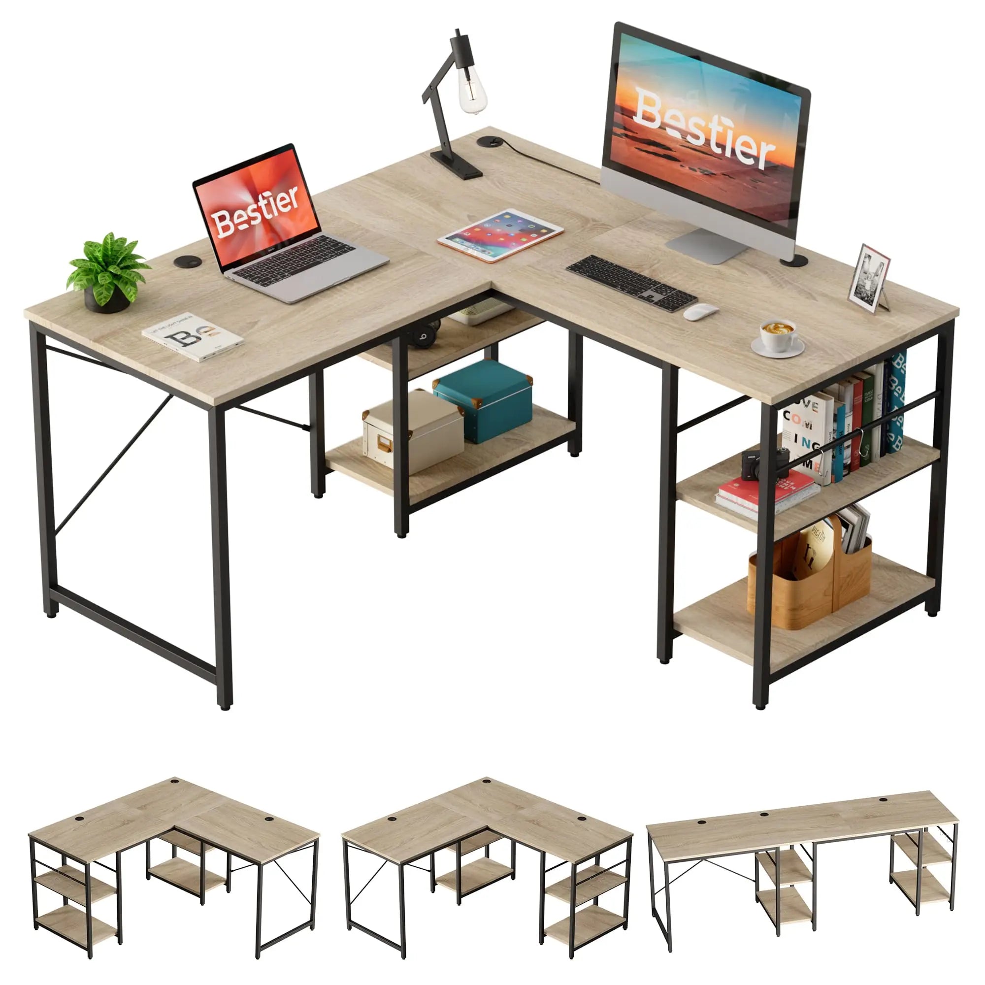 Bestier 86 Inch L-Shaped Computer Desk for Two - Home Office Gaming & Workstation with Large Workspace - Perfect for Couples, Roommates & Small Spaces