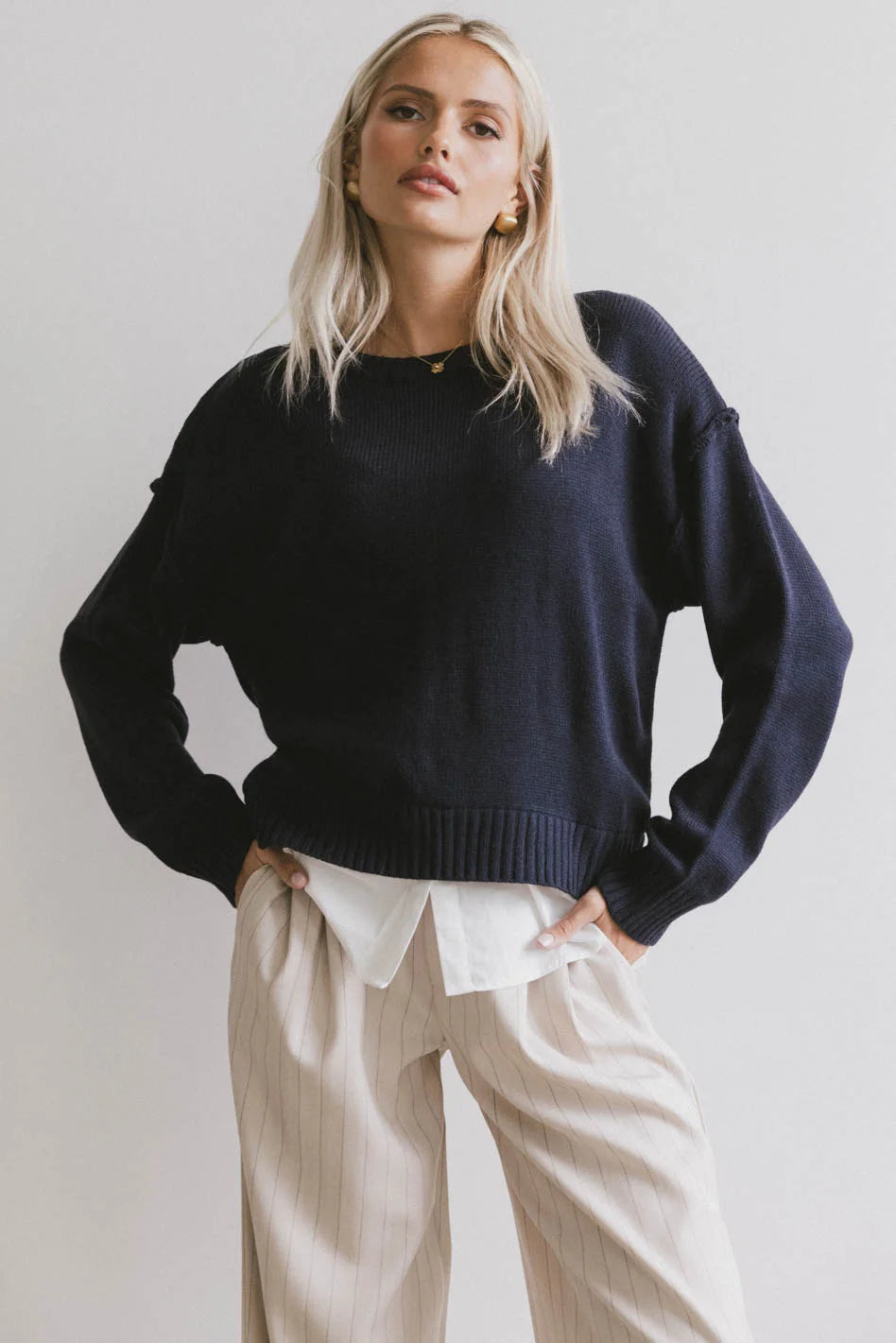 Marcel Knit Sweater for Women - Navy Blue Cozy Pullover | Soft Winter Sweater | Casual & Office Wear | Perfect for Fall & Winter Outfits