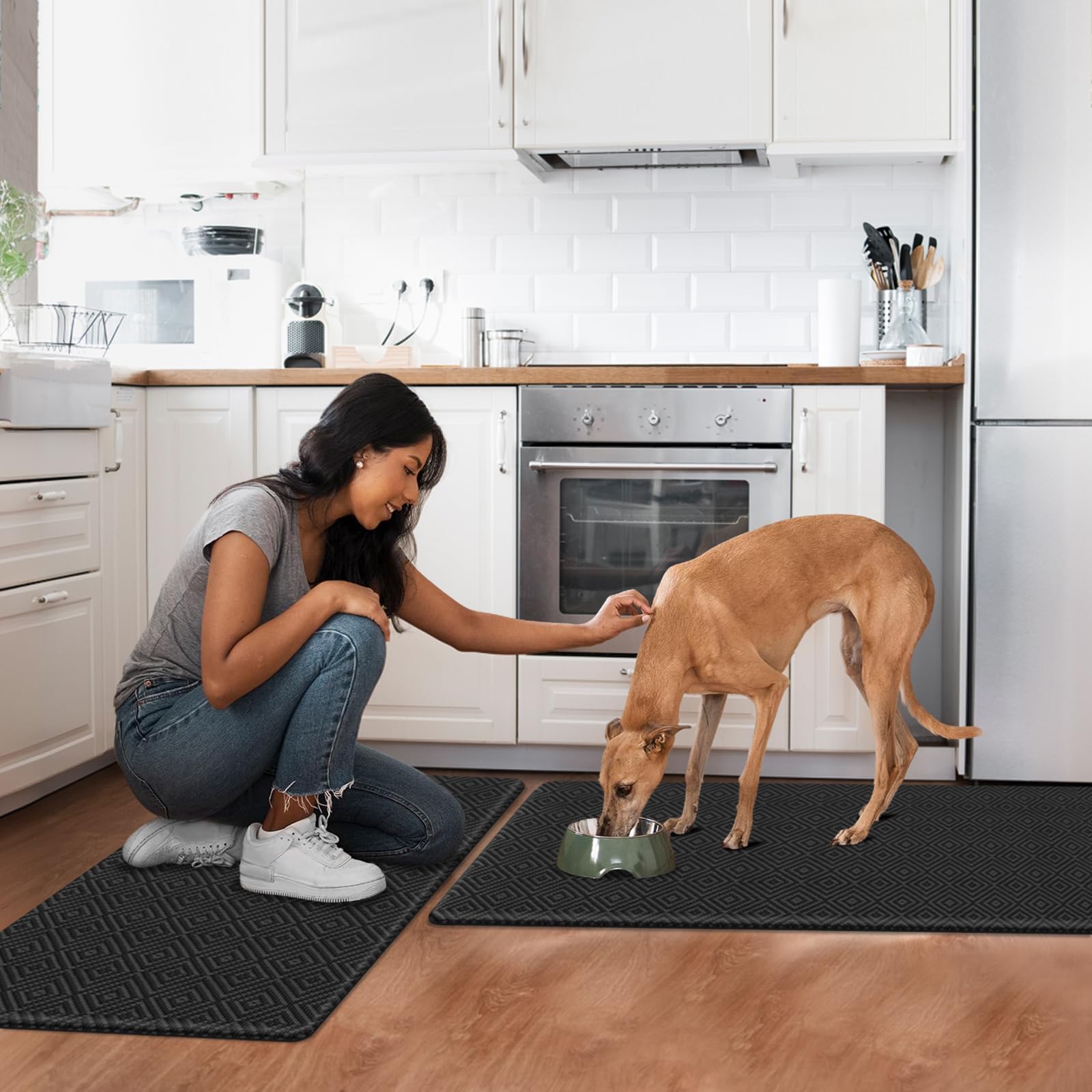 Premium Anti-Fatigue Kitchen Mat Set (2-Pack) - Cushioned, Waterproof Standing Desk Mats 17.3