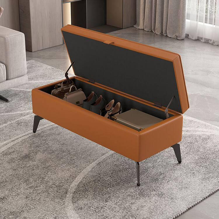 Modern Large Black Faux Leather Storage Ottoman with Removable Top - Perfect for Living Room, Bedroom & Home Office Organization