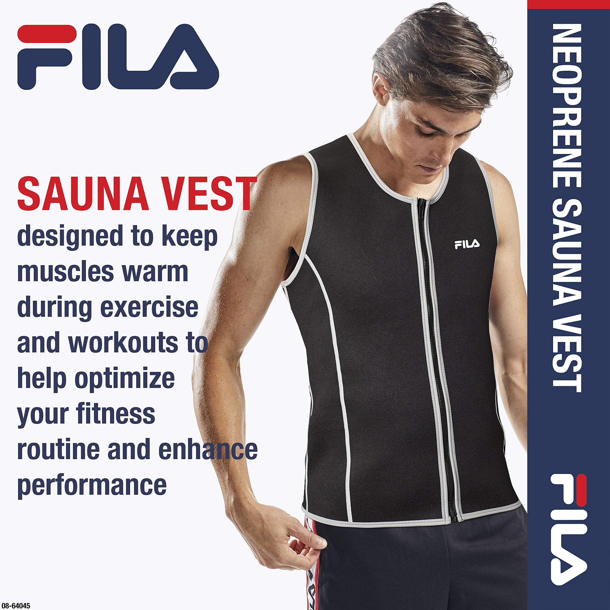 FILA Men's Neoprene Sauna Vest - Slimming Zipper Tank Top Hot Body Shaper for Workout & Weight Loss