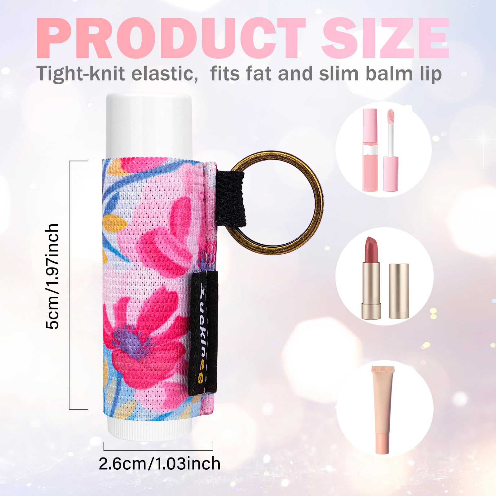 3PCS Lip Balm Holder Keychain - Elastic Sleeve for Chapstick, Lipstick & Lip Gloss - Fits Fat & Slim Tubes - Perfect for Purse, Backpack & Gym Bag Organization