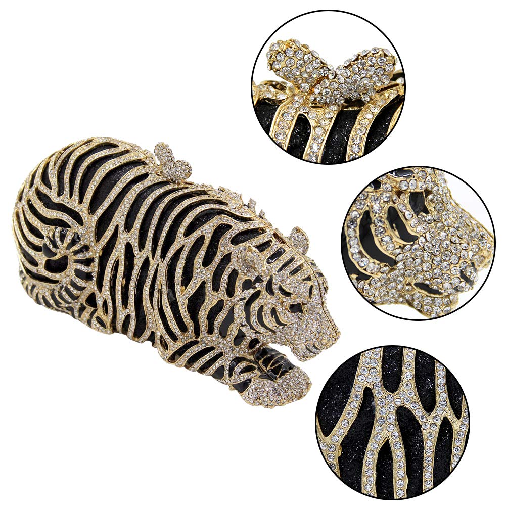 Luxury Crystal Evening Clutch Purse for Women - Rhinestone Embellished Chain Handbag for Wedding, Party & Special Occasions | Elegant Tiger Design Formal Bag