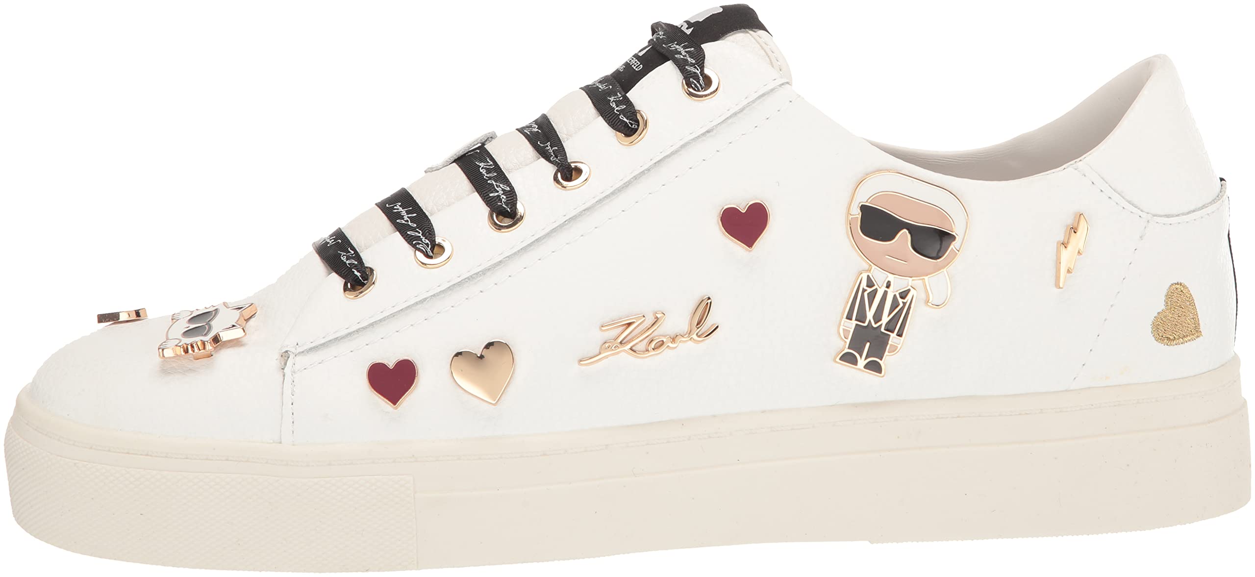 Karl Lagerfeld Paris Women's Cate Pins Sneakers - Fashionable White Leather Low-Top Lace-Up Shoes for Women | Perfect for Casual Wear, Office Outfits & Street Style