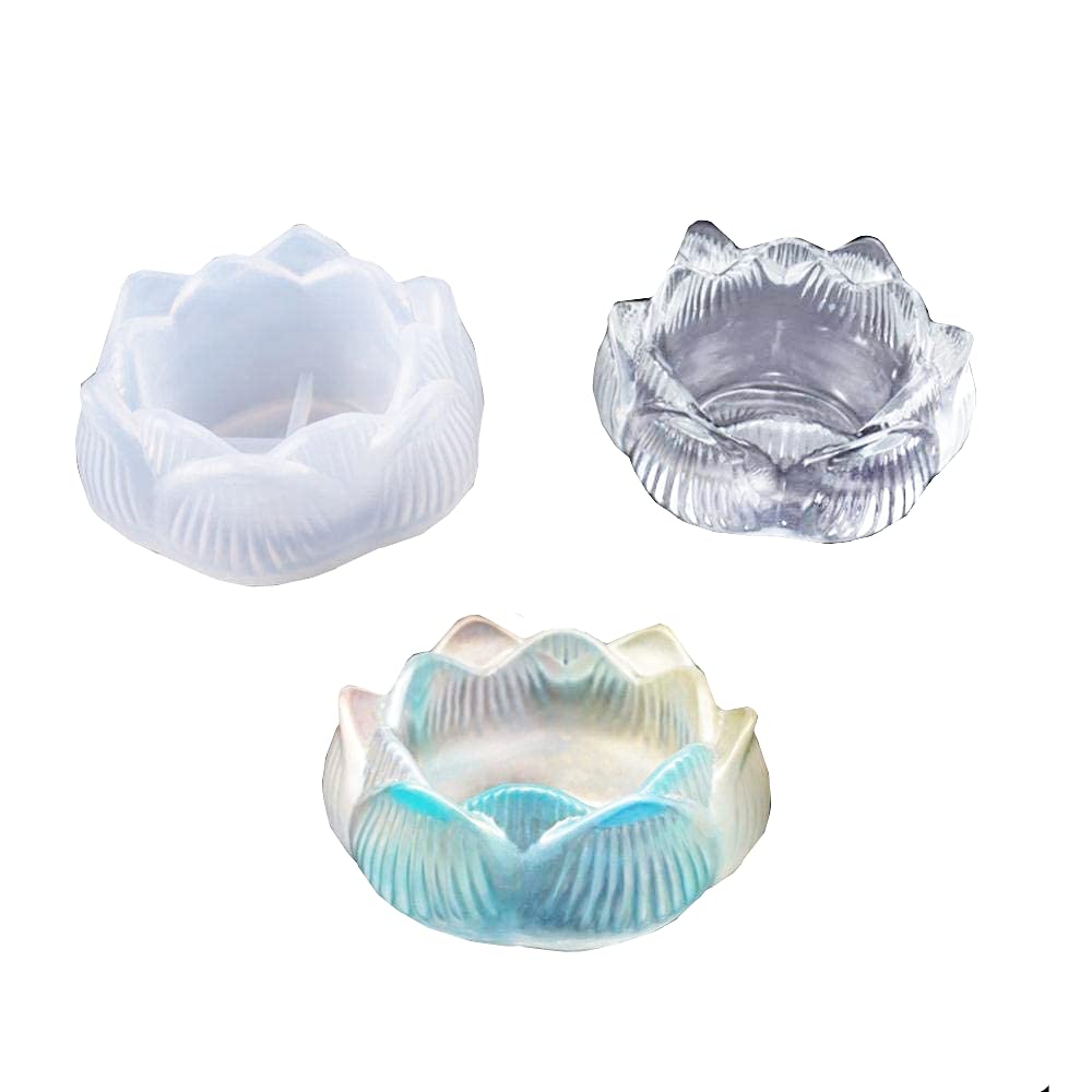 Lotus Shape Ashtray Candlestick Crystal Epoxy Mold - Handmade DIY Jewelry Resin Casting Molds for Necklace, Earrings & Beads - Clear Silicone Storage Box - Perfect for Home Decor, Crafting & Gift Making