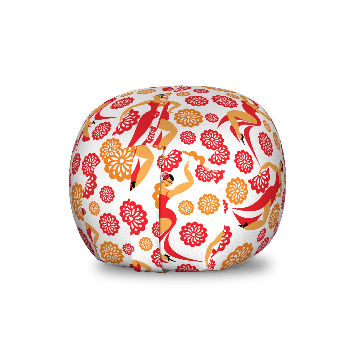 Ambesonne Spanish Flamenco Dancers Toy Storage Bag Chair - Traditional Cultural Illustration, Washable Stuffed Animal Organizer, Small Size in Vermilion & Pale Orange - Perfect for Kids' Room, Nursery, or Playroom Organization