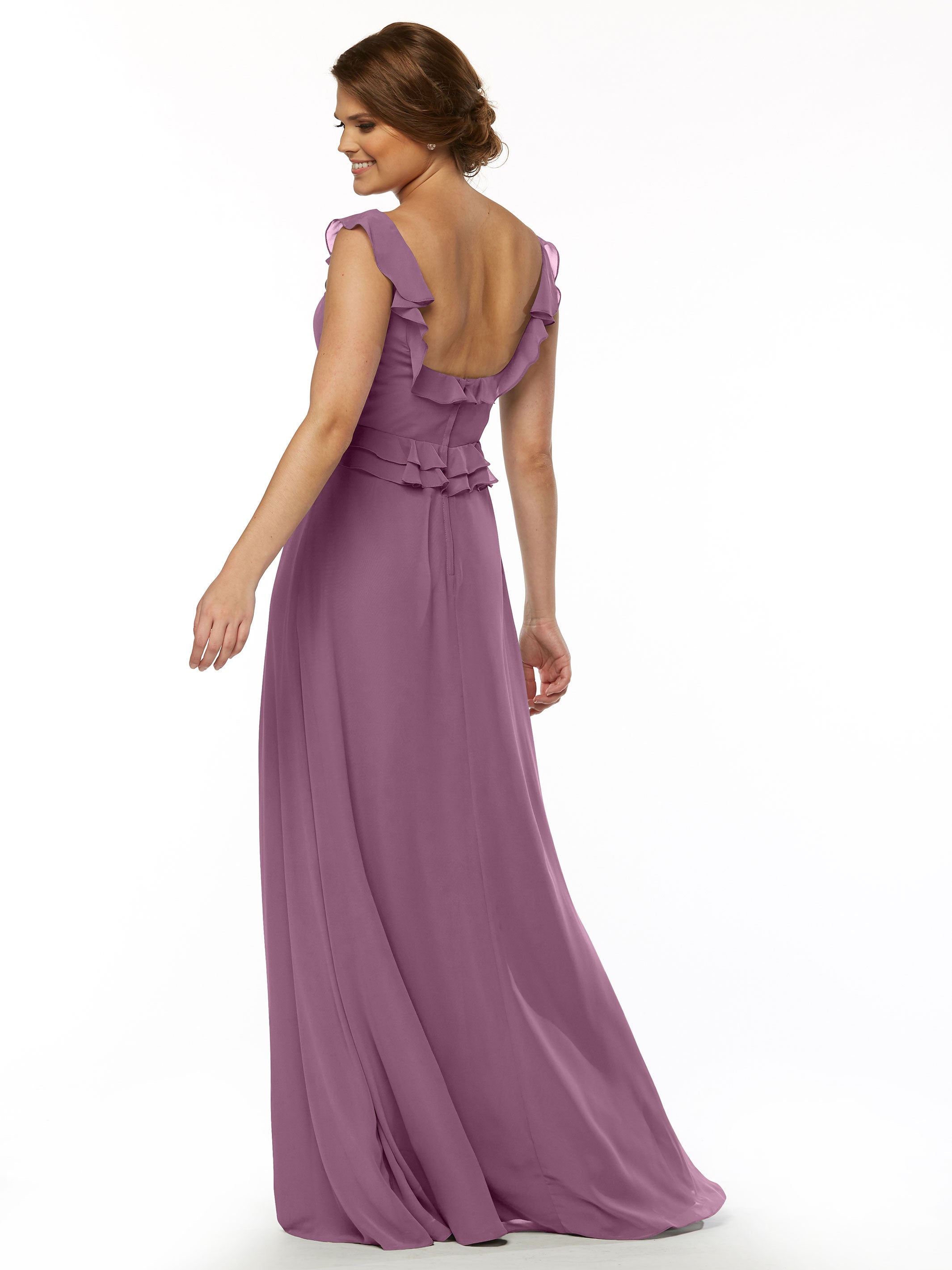 Elegant 80173 Chiffon Off-The-Shoulder A-Line Bridesmaid Dress with Ruffled Bodice - Perfect for Weddings, Formal Events & Special Occasions