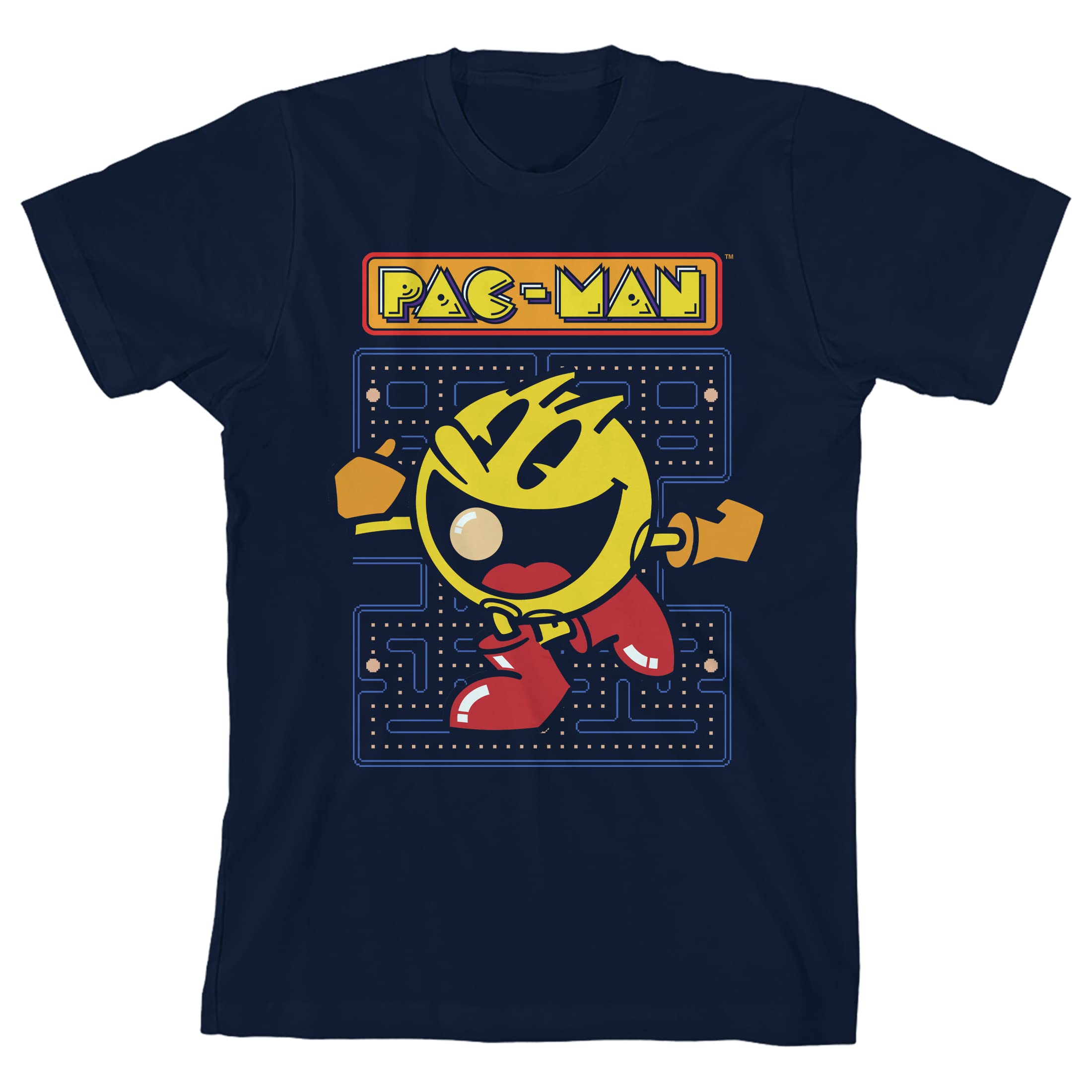 Youth Boys Pac-Man Retro Video Game Navy Graphic Tee | Vintage Arcade Style T-Shirt for Kids | Perfect for Gaming Parties & Casual Wear