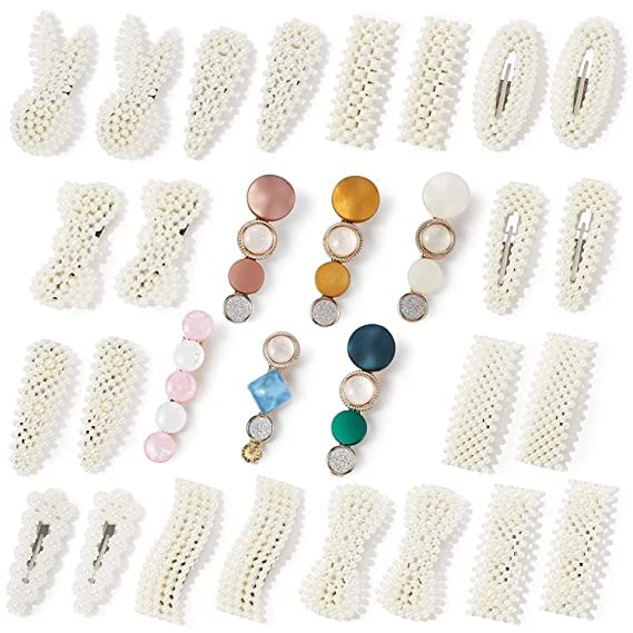 LIVECOOL 10+1pc Geometric Hollow Hair Clips for Women - Korean Style Pearl Metal Barrettes & Hairpins for Girls (White Pearl & Metal) - Perfect for School, Work, and Special Occasions