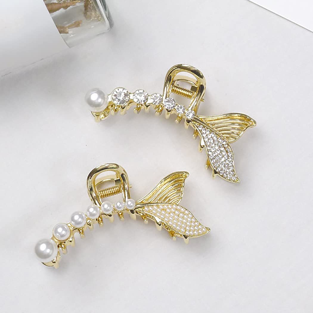 SQUICKLE Large Pearl Hair Claw Clips for Women & Girls - Strong Hold Metal Clips for Thick Long Hair, Diamond Barrettes & Hair Accessories - Perfect for Updos, Ponytails & Everyday Hairstyles