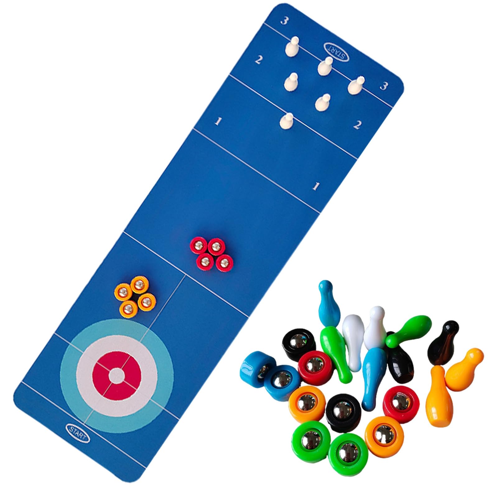 3-in-1 Tabletop Game Set - Curling, Shuffleboard & Bowling Board Game | Portable Family Fun for Indoor & Outdoor | Perfect for Picnics, Travel, Backyard Parties & Tailgating