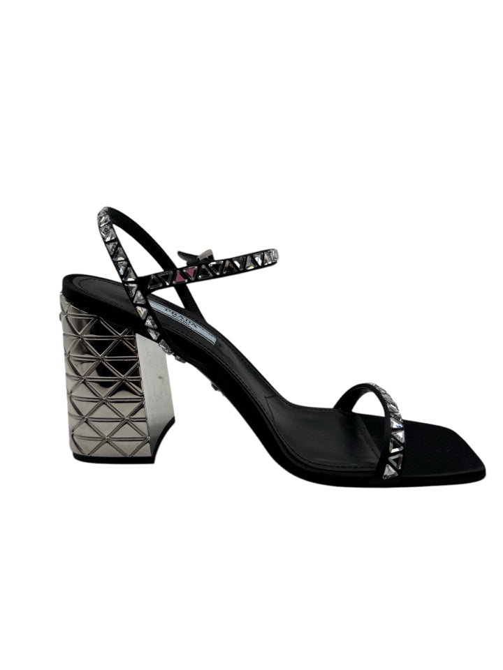 Prada Women's Crystal Embellished Block Heel Pumps Size 36.5 (US 6.5) - Luxury Designer Shoes for Evening Parties, Weddings & Special Occasions