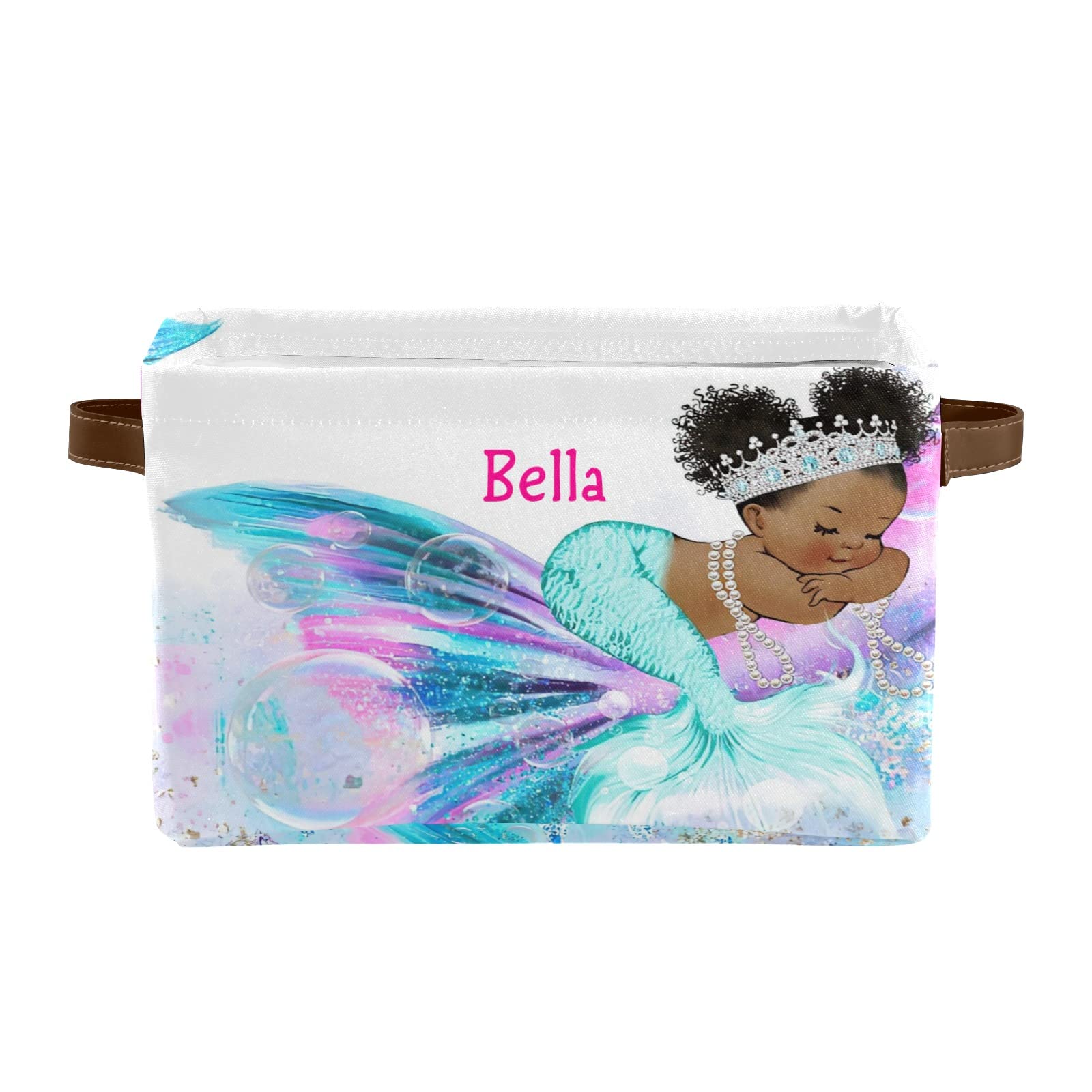 Personalized Mermaid Girl Storage Basket with Name - Cute Rectangular Storage Bin for Home & Kitchen Organization (4 Pack) - Perfect for Kids' Room, Bathroom, and Toy Storage