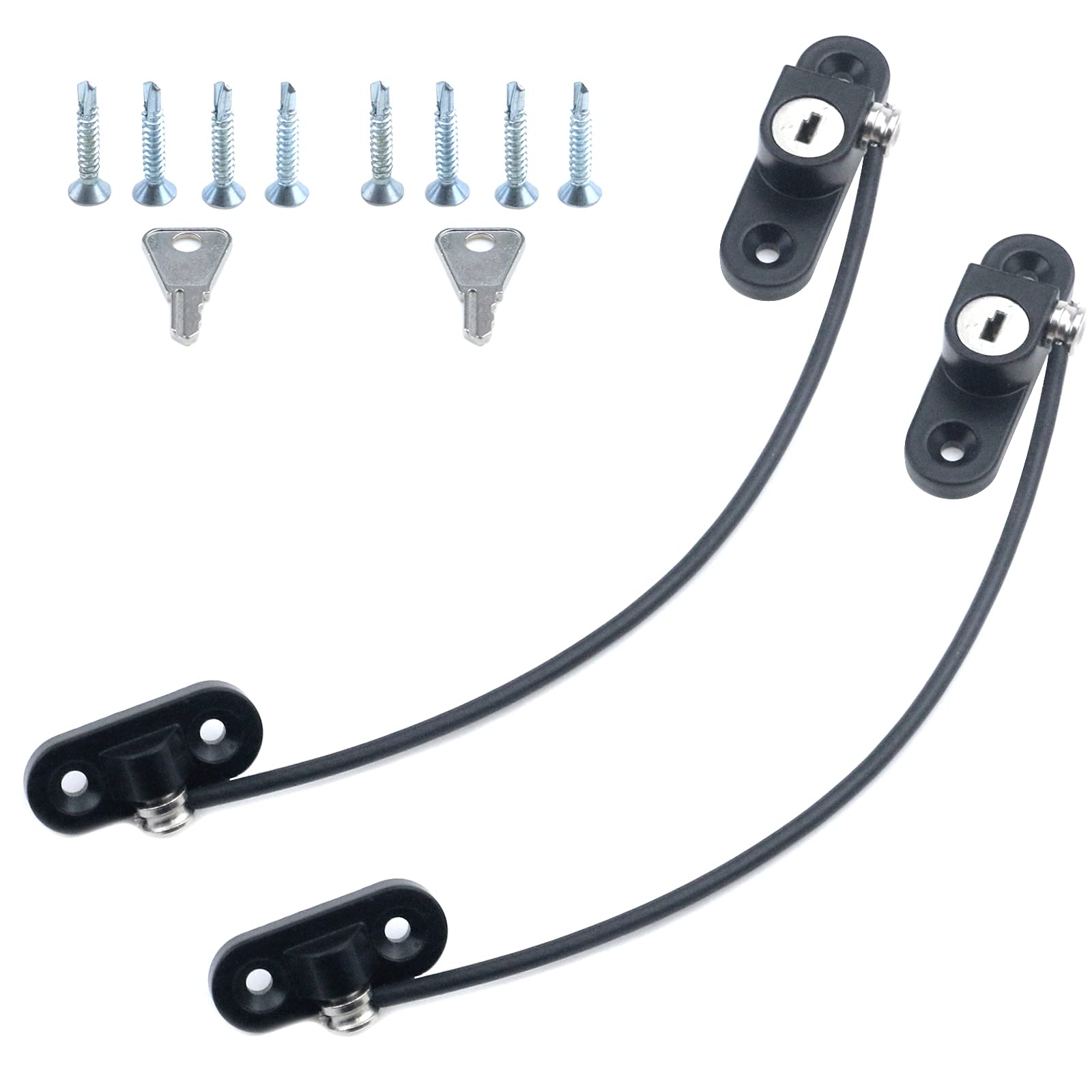 Coshar 2-Pack Window and Door Security Locks with Key - Child Safety Cable Restrictor to Prevent Falls - Adjustable Window Limit Lock for Home Safety (Black) - Perfect for Kids Safety, Pet Protection & Burglar Prevention
