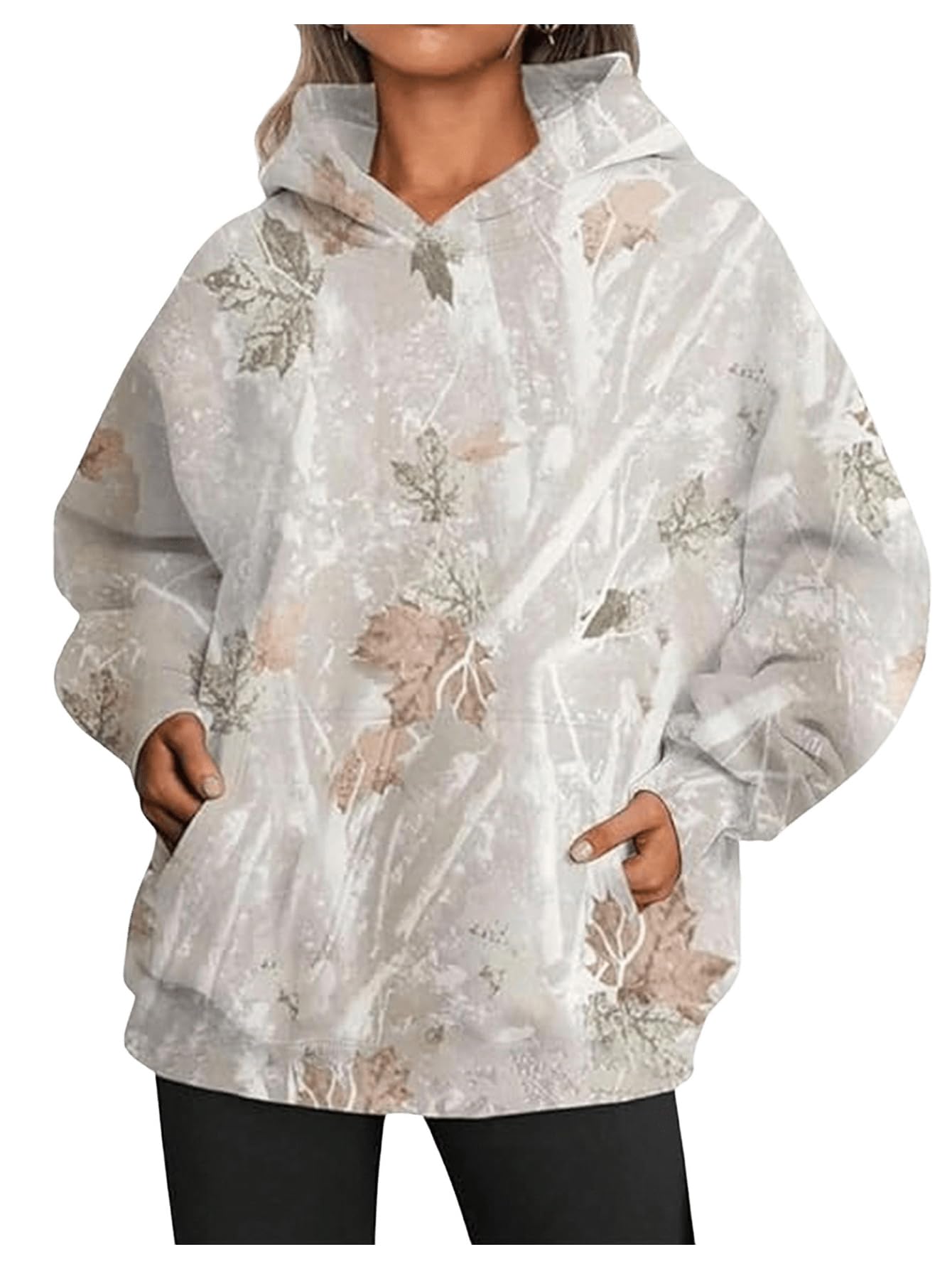 SOLY HUX Women's Fleece Hooded Sweatshirt - Long Sleeve Pullover with Kangaroo Pocket, Cozy Printed Hoodie for Casual Wear, Outdoor Activities & Lounge
