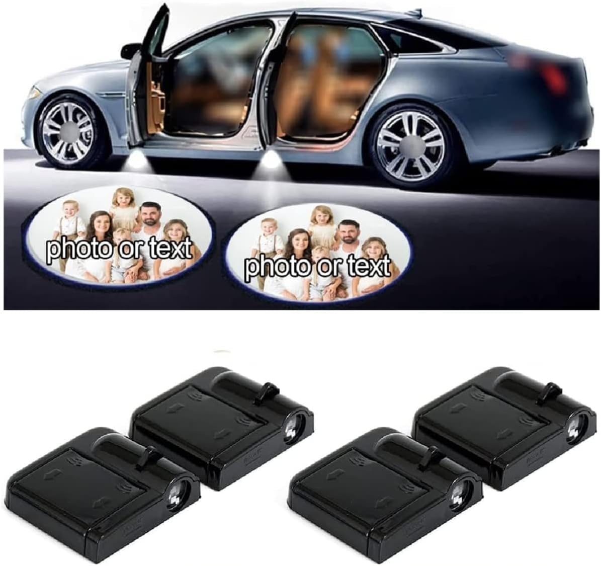 Custom Car Door Projector Lights with LED Logo - Universal Fit for All Cars - Black (4 Pack) - Perfect for Night Driving & Car Customization