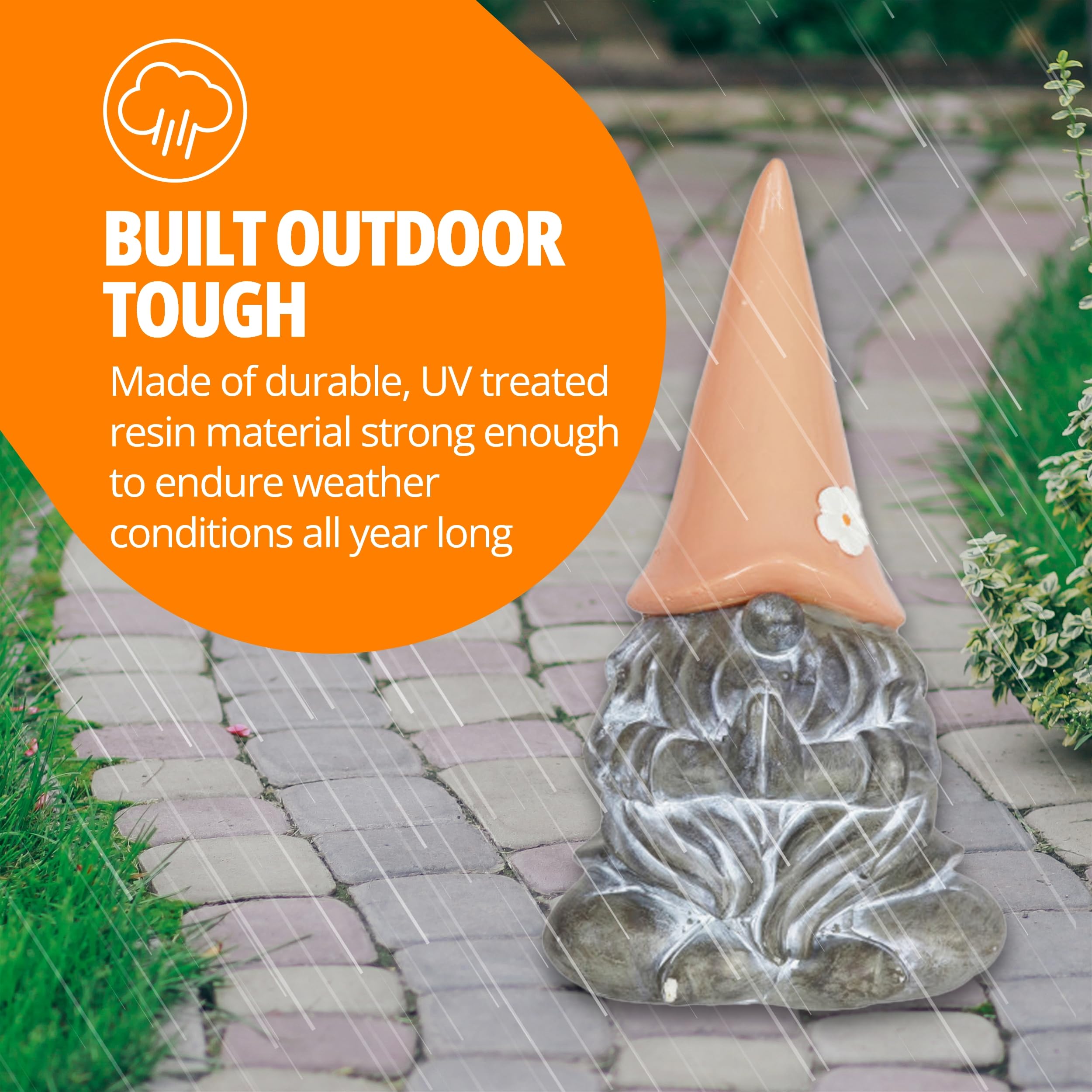 Exhart Solar-Powered Meditating Yoga Garden Gnome Statue with LED Flower Hat – 7 x 11.5 Inch Peach Outdoor Decor for Zen Gardens, Patios & Backyards
