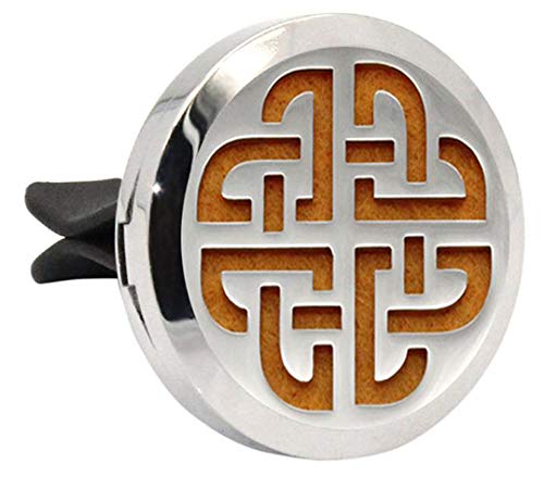 Celtic Weave 30mm Car Aromatherapy Essential Oil Diffuser - Stainless Steel Vent Clip Air Freshener with 7 Pads & 1 Free Oil | Perfect for Cars, Offices & Home Use