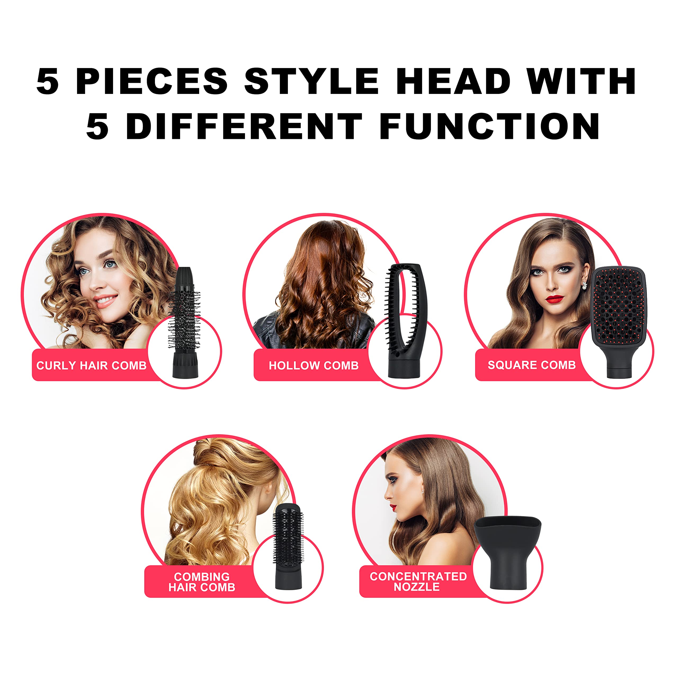 BY-812 Hair Dryer Brush - 2-in-1 Blow Dryer & Volumizing Hot Air Styler with Negative Ions, Detachable Interchangeable Brush Heads (Gray/Pink) for Salon-Quality Blowouts at Home - Perfect for Styling, Straightening & Adding Volume to All Hair Types