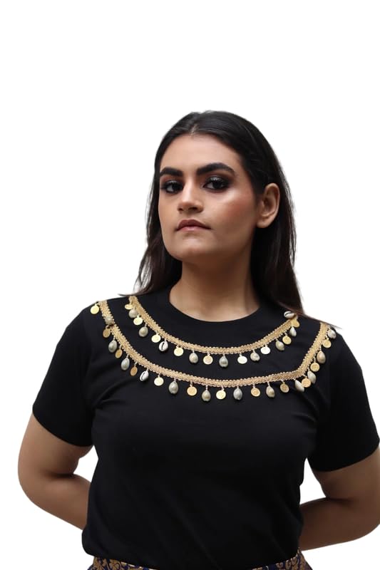 Supergirl Attitude Bandana Print Half Sleeve Black T-Shirt with Beaded Shell Embellishment for Women & Girls | Trendy Graphic Tee for Casual Wear, Parties & Everyday Fashion