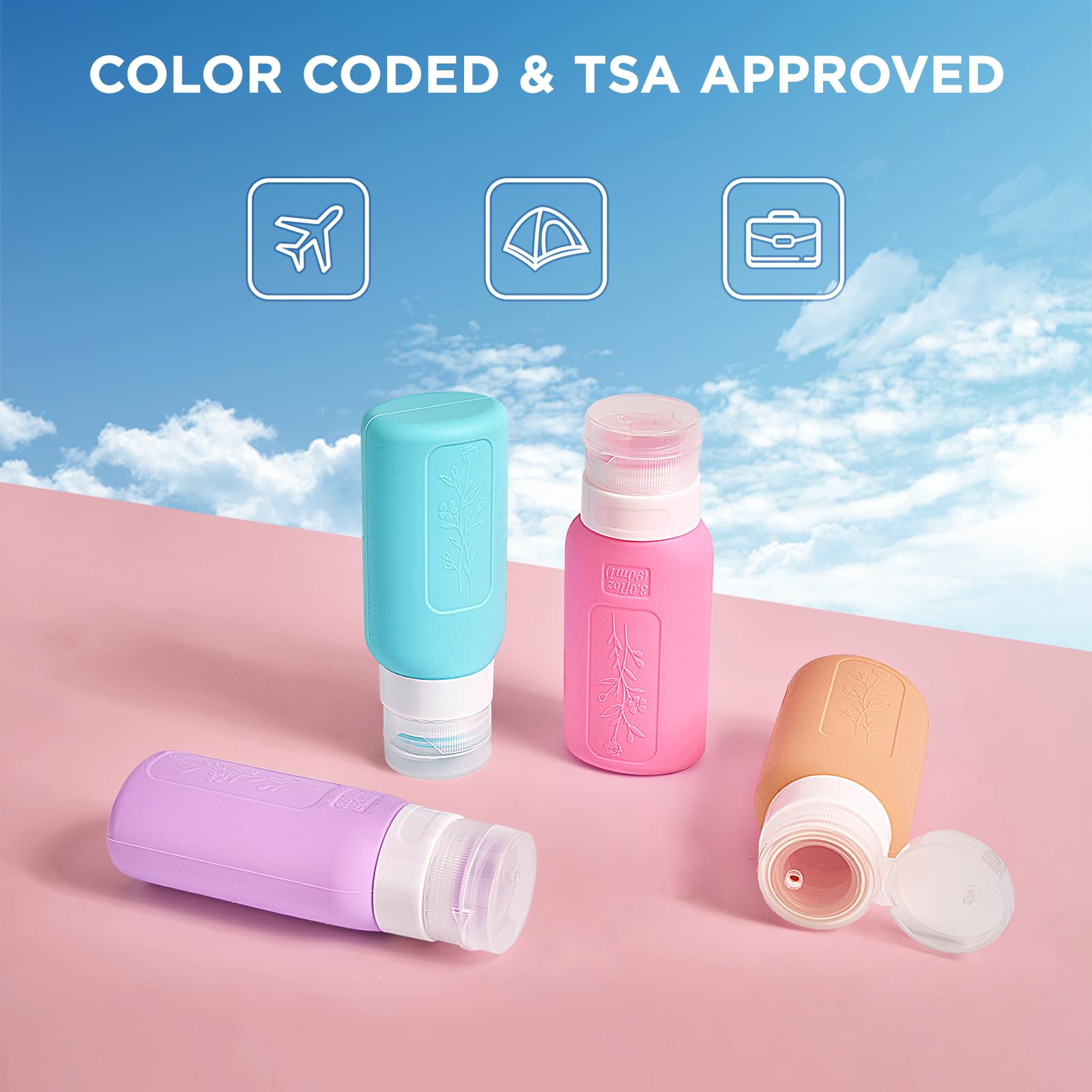 YAMYONE 3OZ TSA Approved Travel Bottles for Toiletries - BPA Free Leak Proof Refillable Shampoo Containers | Perfect for Airplane Carry-On, Gym, Camping & Vacation Essentials (Pink)