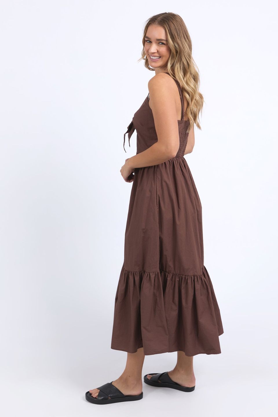 Esmerelda Chocolate Print Tiered Strappy Maxi Dress - Women's Boho Summer Beach Dress for Vacation, Party & Date Night
