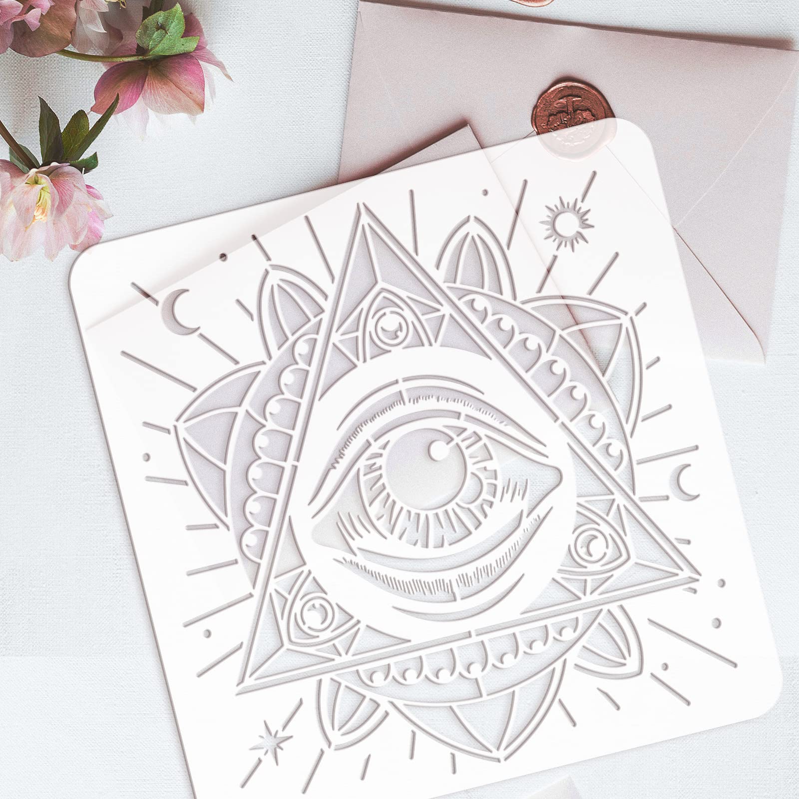 FINGERINSPIRE All Seeing Eye Painting Stencil 11.8x11.8 Inch - Pyramid Symbol, Eye of Providence Stencil for Wall Art, Wood Decor, Scrapbooking | Masonic, Spiritual & Esoteric Designs for DIY Projects & Home Decoration