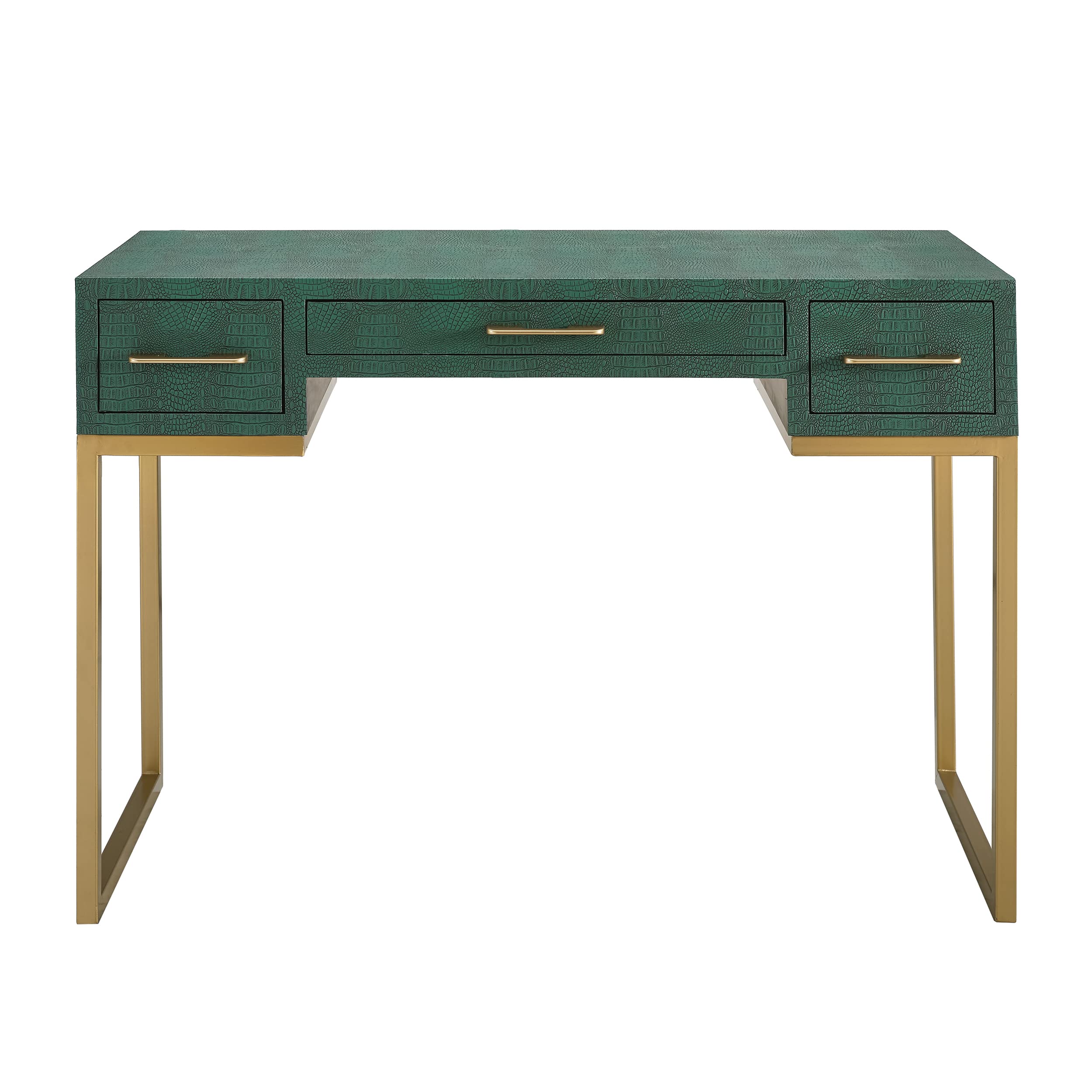 SEI Furniture Carabelle Emerald and Gold Writing Desk with Drawers - Elegant Green Home Office Desk for Study, Work & Small Spaces - Perfect for Modern Home Office, Dorm Room or Bedroom Workspace
