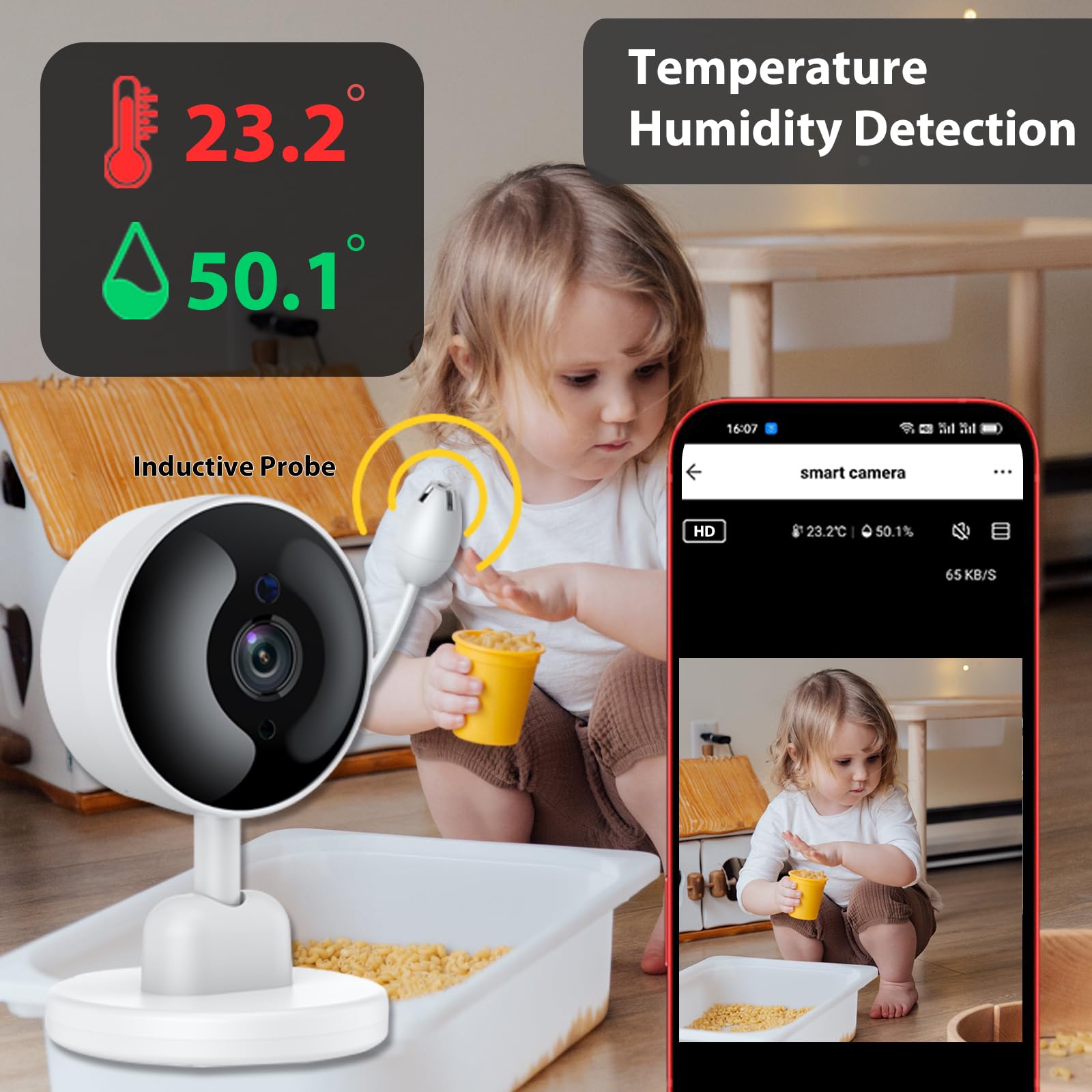 2K WiFi Baby Monitor with Camera & Audio - Indoor Video Baby Camera with Mount, Motion & Cry Detection, Temp/Humidity Sensor, Night Vision, 2-Way Talk, 4 Lullabies & App Control - Perfect for Nursery, Daycare & Home Security Monitoring