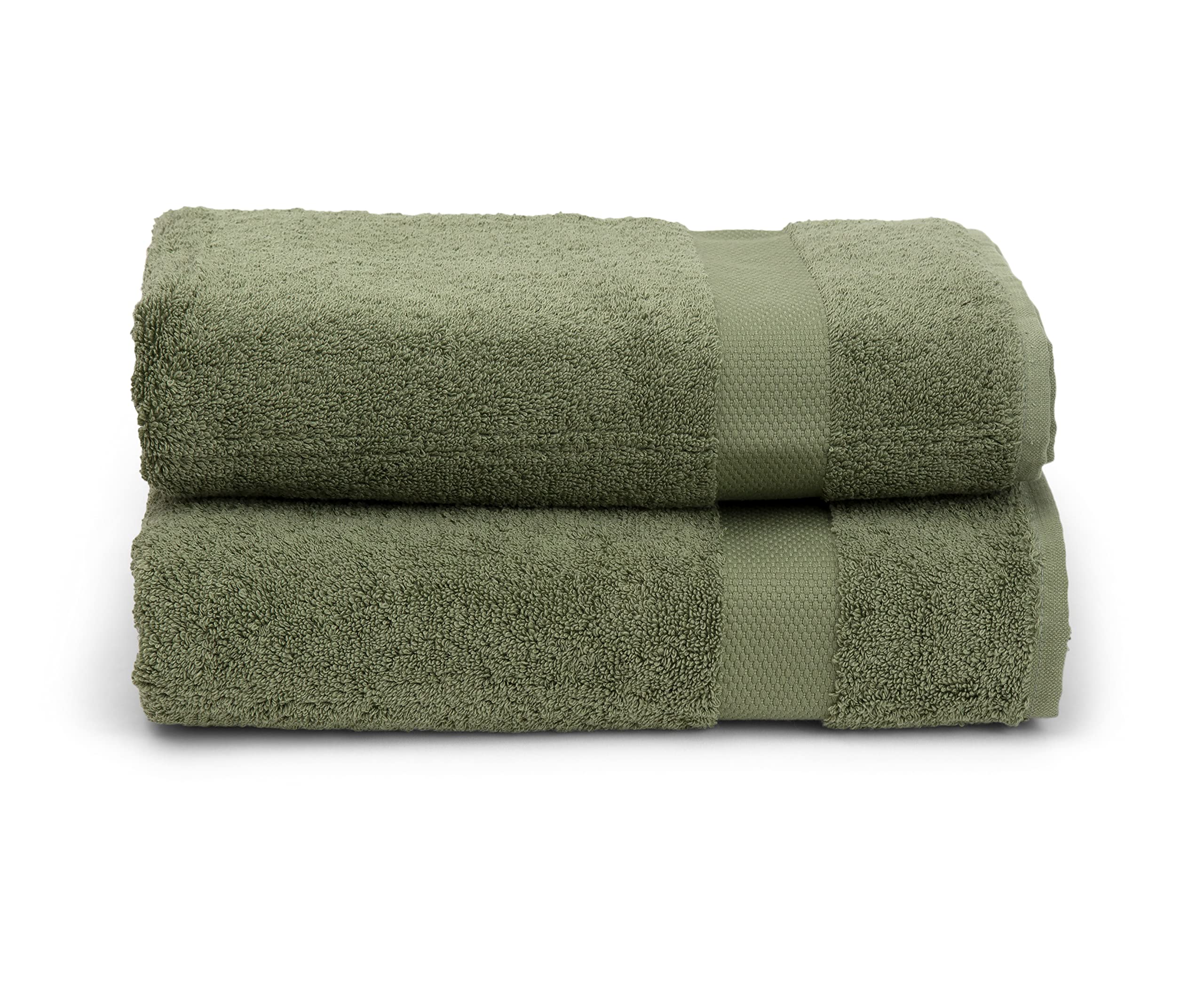 Luxury Soft Turkish Cotton Bath Towels Set of 2 - 100% Premium Pearl Collection, Made in Turkey, Moss Green - Perfect for Spa, Bathroom & Hotel Use