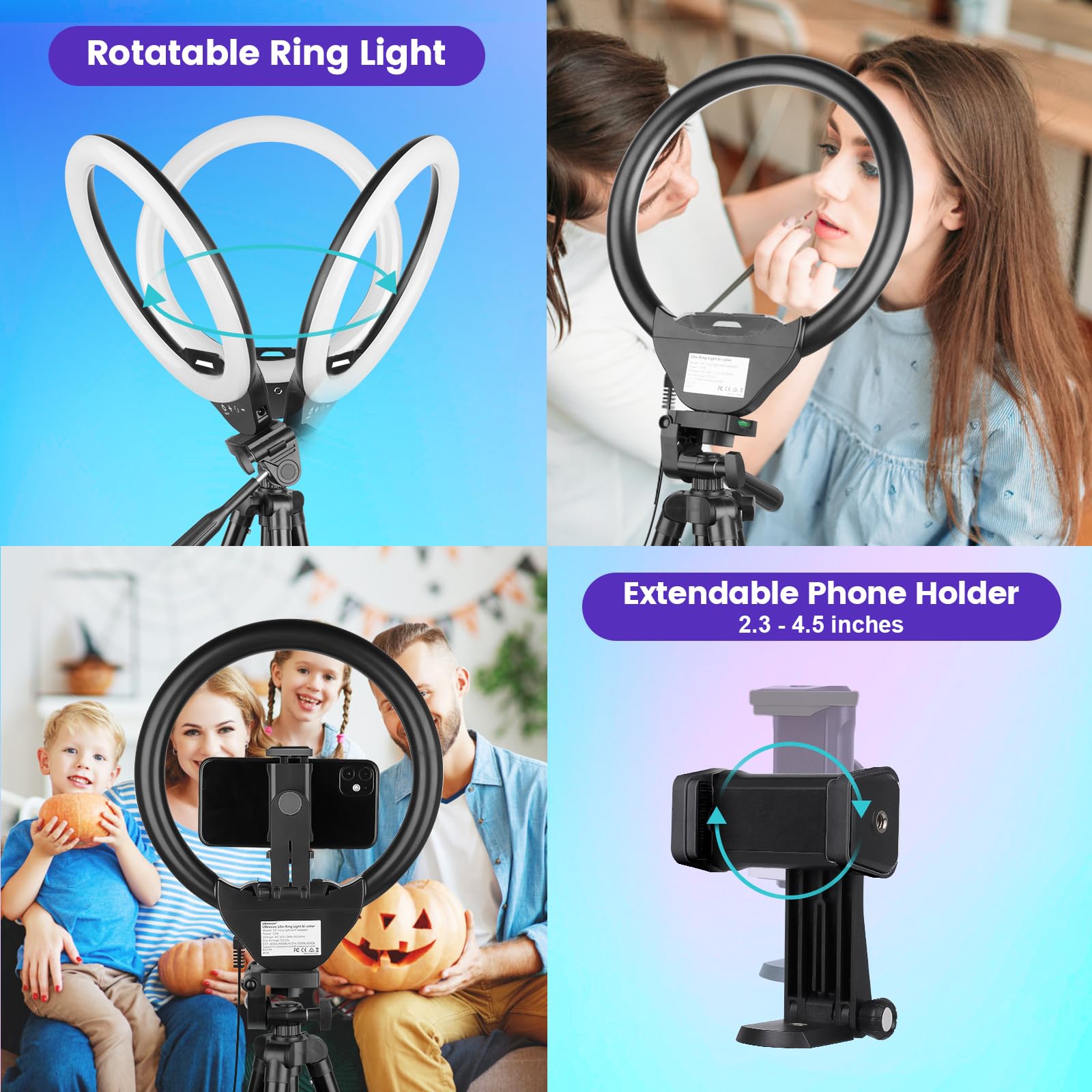 Sensyne 10'' RGB LED Ring Light with 50'' Adjustable Tripod Stand & Phone Holder - Perfect for Live Streaming, Makeup Tutorials, YouTube Videos, TikTok Content Creation - Compatible with iPhone, Android & All Smartphones - Ideal for Home Studio, Beauty Room & Social Media Influencers