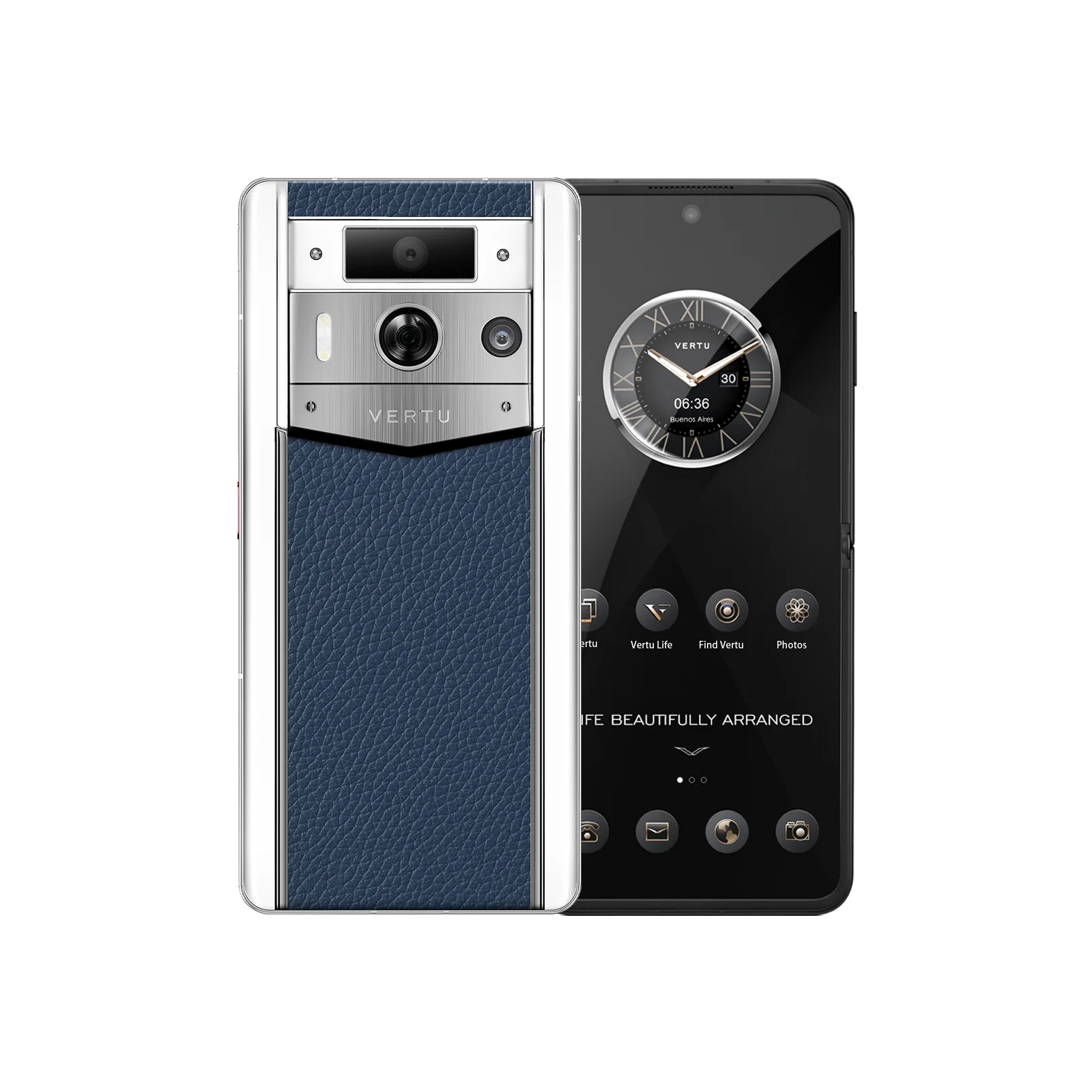 METAVERTU 2 Blue Calfskin Web3 AI Smartphone with Silver Case - Luxury Android Phone for Crypto & Blockchain Enthusiasts - Perfect for Secure Transactions & Digital Lifestyle