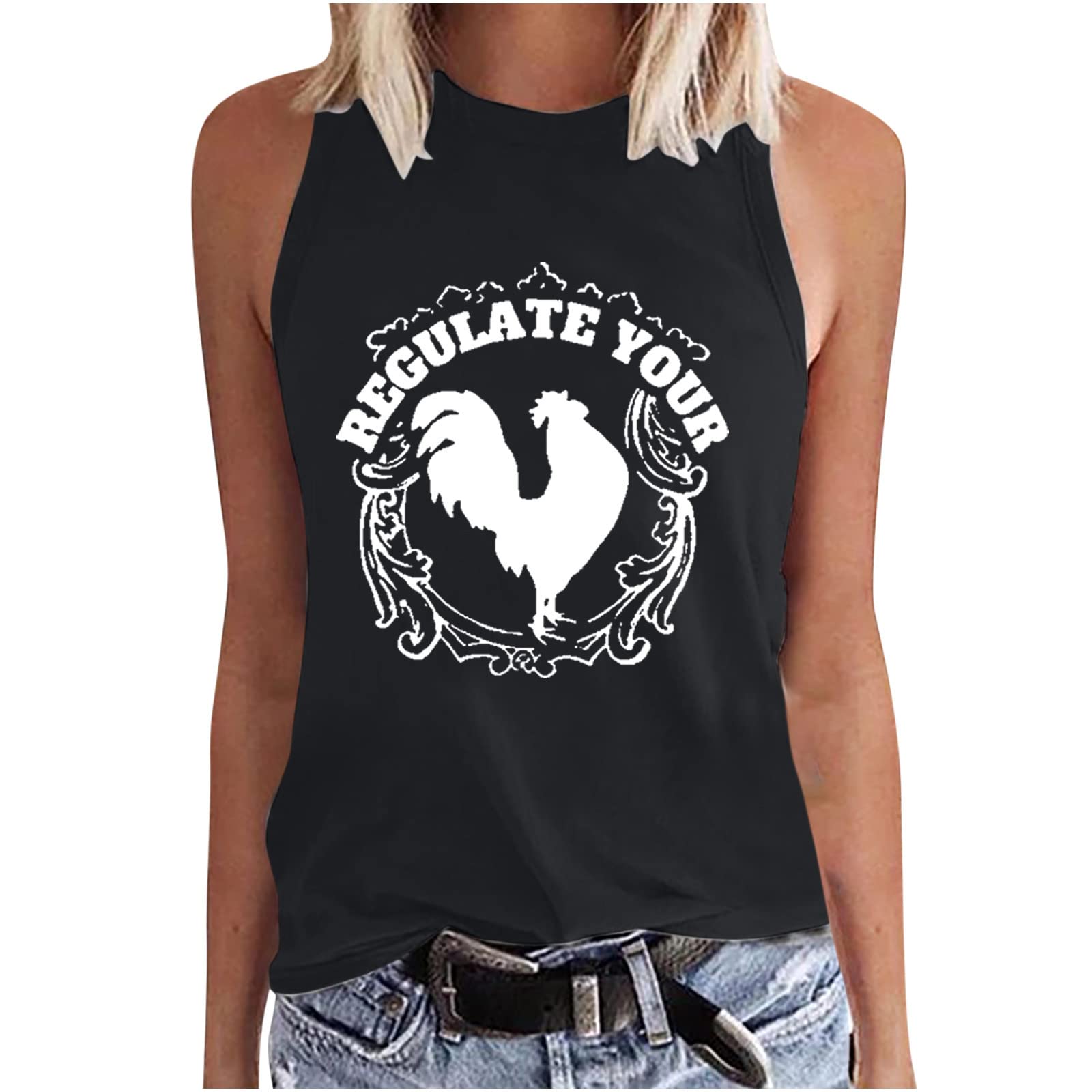 Women's Casual Feminist Pro Choice Printed Tank Top - Rooster Design Round Neck Vest for Everyday Wear & Activism