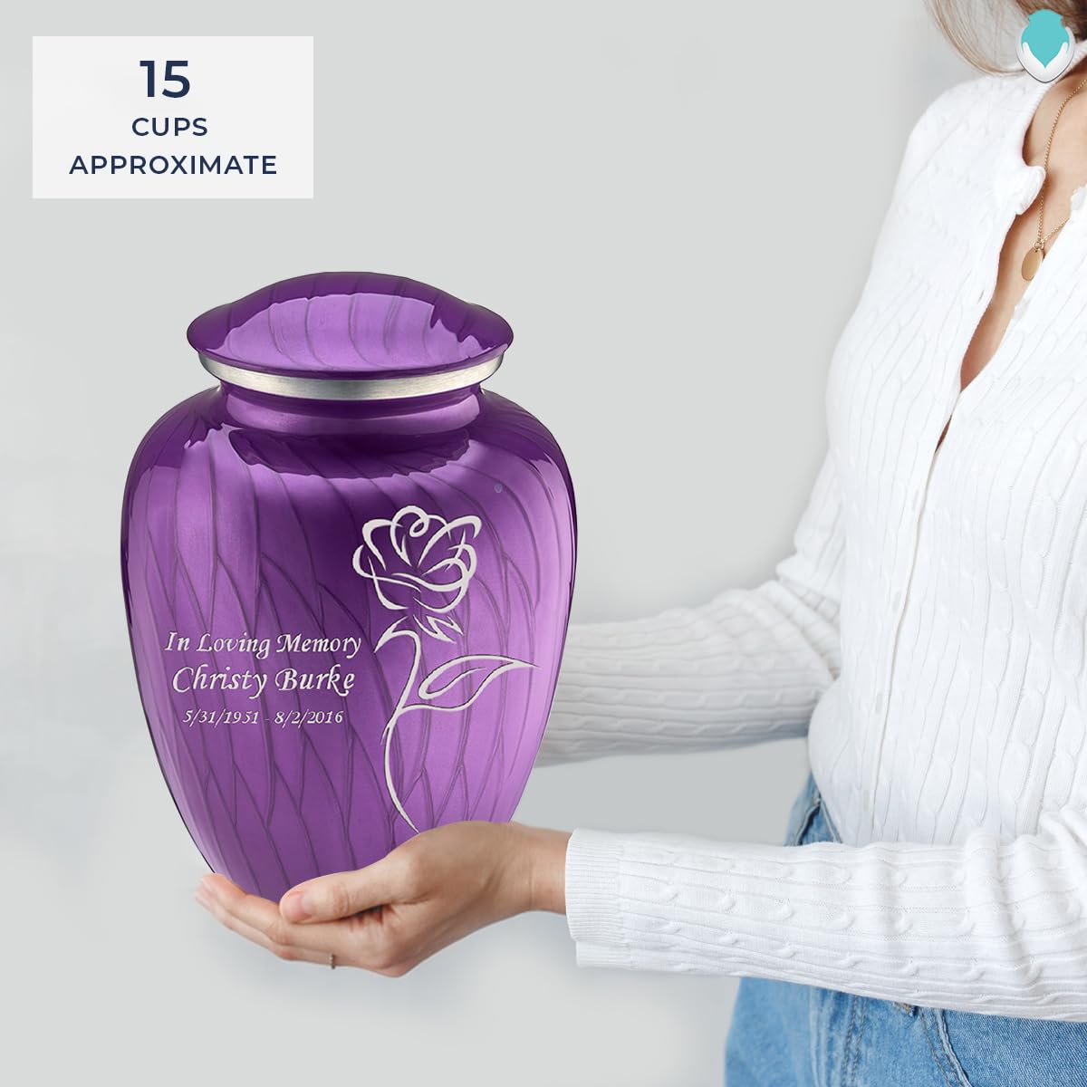 Personalized Rose Cremation Urn for Human Ashes - Large Pearl Purple Funeral Urn for Adults with Double Side Engraving | Holds 200 lbs | Memorial Keepsake for Loved Ones | Perfect for Home Display, Funeral Services & Memorial Ceremonies