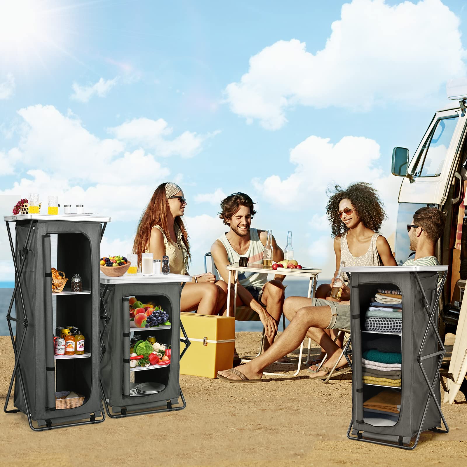 Giantex 3-Shelf Folding Camping Storage Cabinet with Carry Bag - Portable Outdoor Organizer for Camping, BBQ, Picnic & Backyard - Compact Pop-Up Cupboard (47