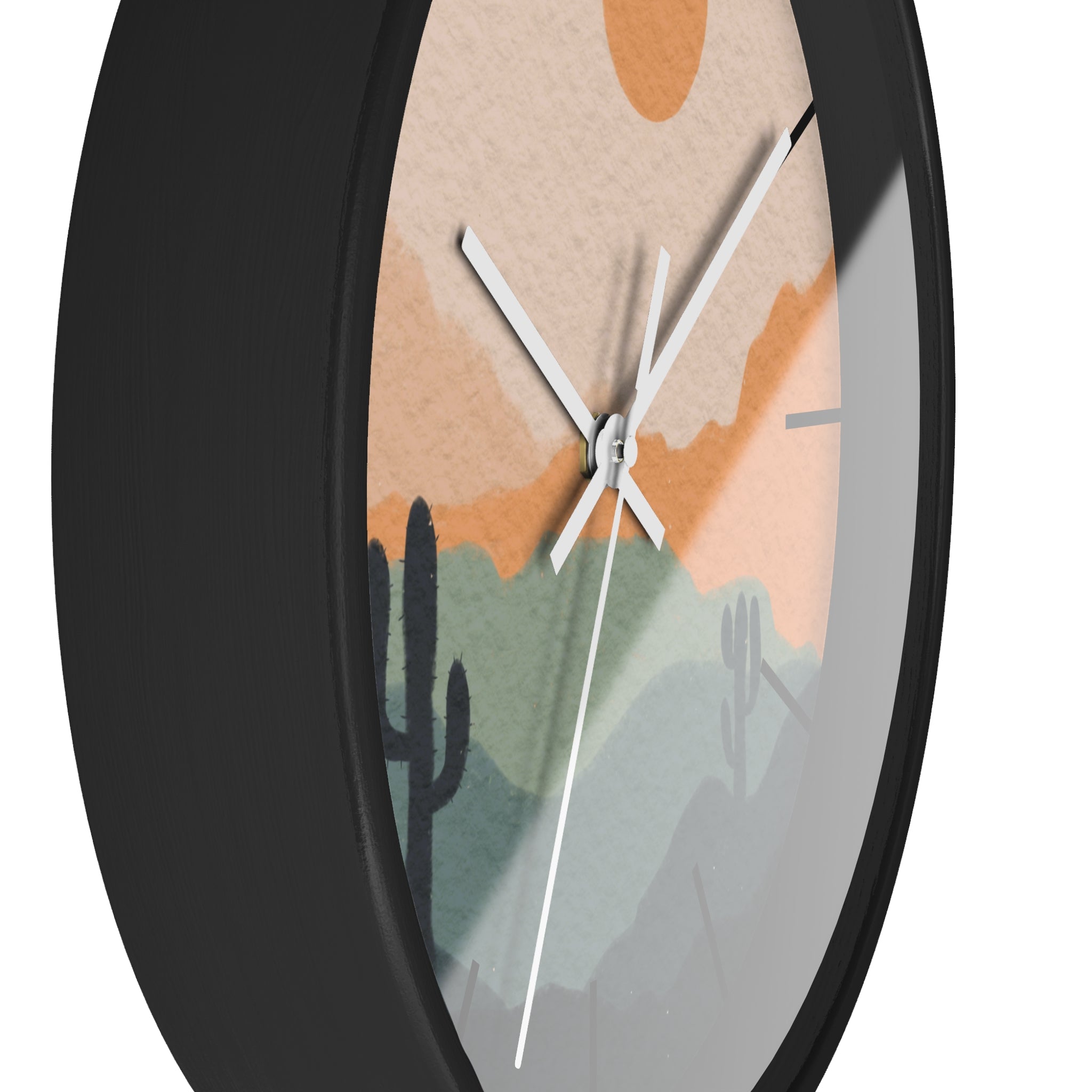 Silent Ticking Wall Clock - Rustic Desert Decor with 10 Inch Wood or Plastic Frame & Plexiglass - Southwestern Theme Home Office Decor for Living Room, Bedroom, Kitchen