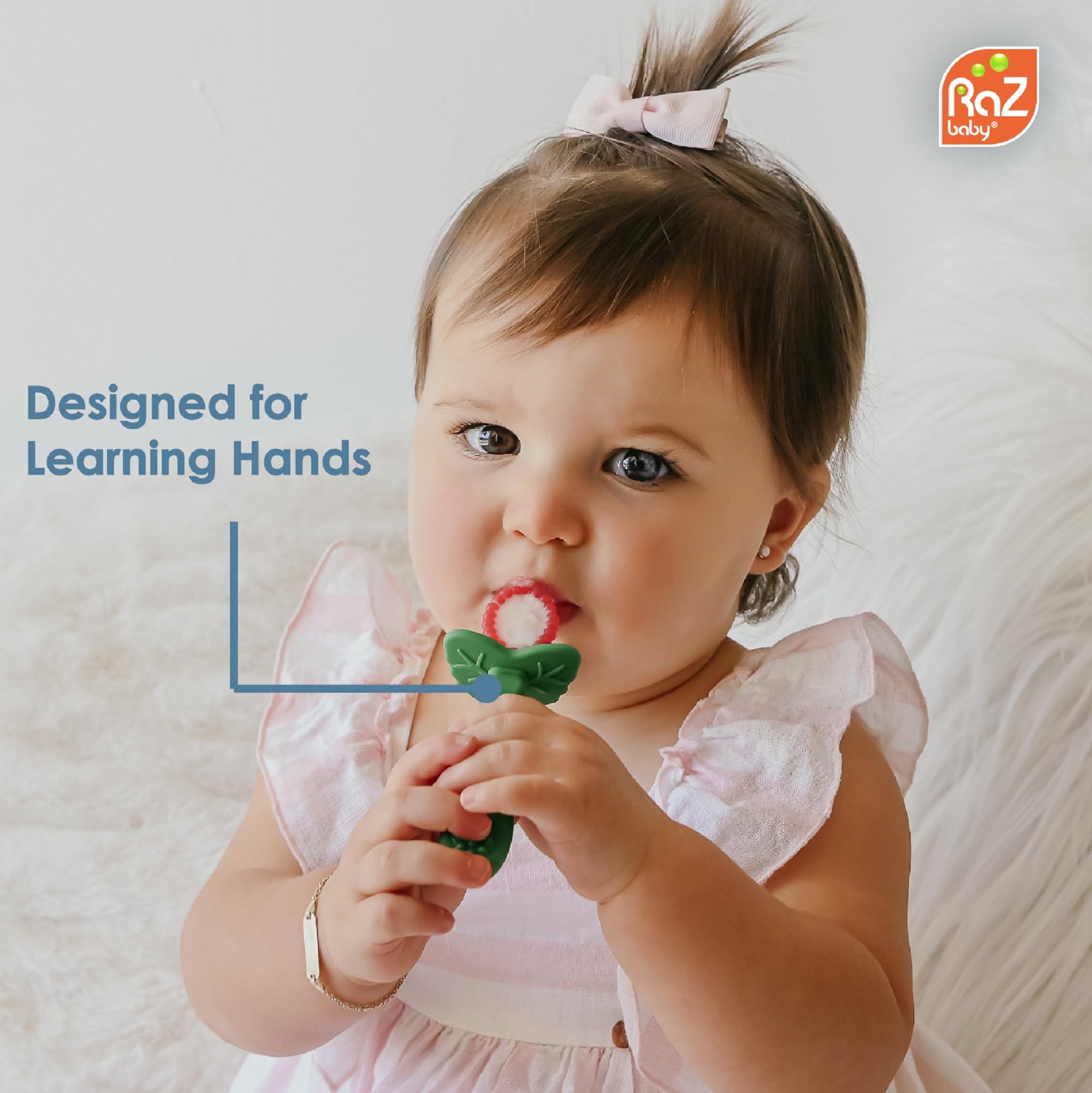 RaZbaby RaZberry Silicone Baby Spoon (2-Pack) - Multi-Textured Grip for Comfortable Feeding | BPA-Free, Dishwasher Safe | Ideal for Self-Feeding Training & Baby-Led Weaning | Perfect for Infants 6+ Months Starting Solids