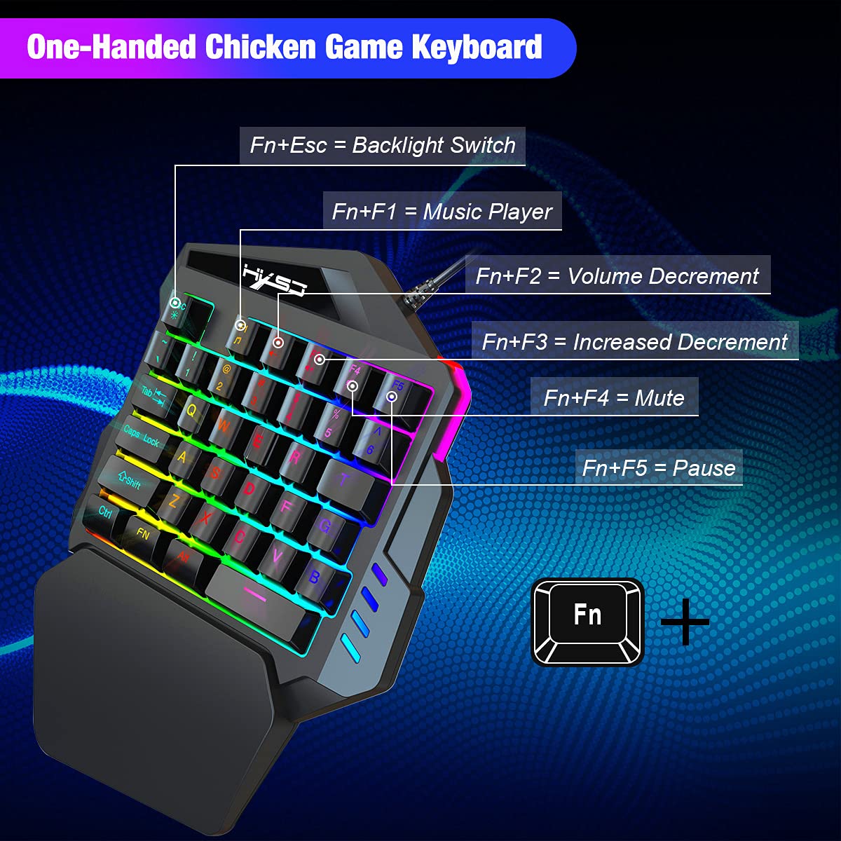 35-Key One-Handed Mechanical Gaming Keyboard with LED Backlight & Wrist Rest - USB Wired for LOL, PUBG, PC/Mac/Windows - Perfect for Esports, MMO & FPS Gaming