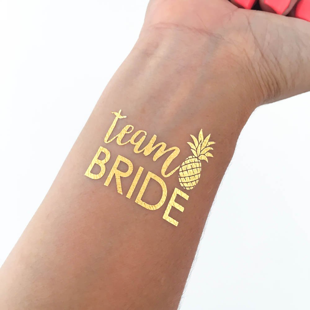 Gold Pineapple Temporary Tattoos - Metallic Gold Bachelorette Party Favors - Team Bride Tattoo Stickers for Summer Parties, Bridal Showers & Girls' Night Out