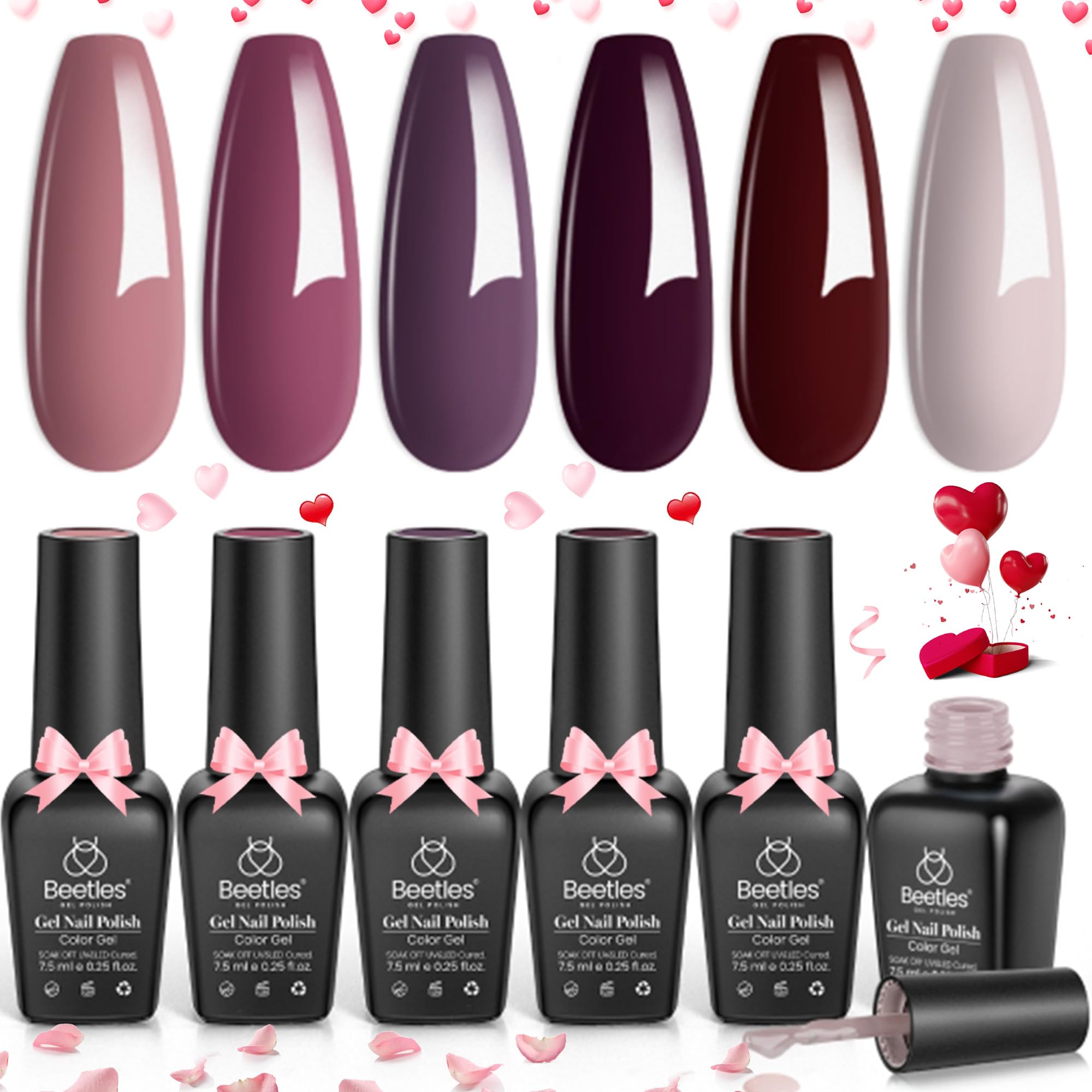 Beetles Gel Nail Polish Set - Burgundy Red Soak Off UV/LED Gel Polish Kit with Nail Art Design Tools | Perfect Gift for Women & Girls | At-Home Manicures, Salon Quality Nails, DIY Nail Art