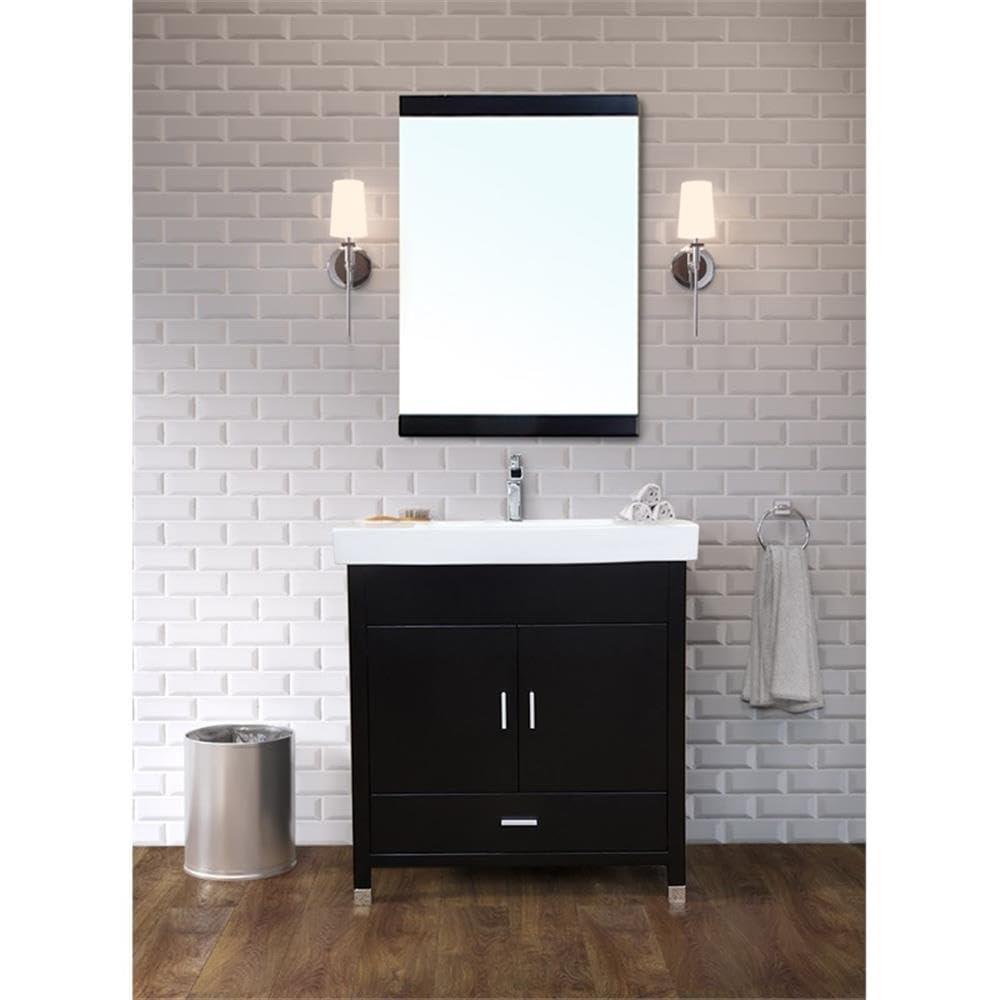 31.5-Inch Single Sink Bathroom Vanity Set - Solid Wood Construction in Black Finish - Perfect for Modern Master Bathrooms and Powder Rooms