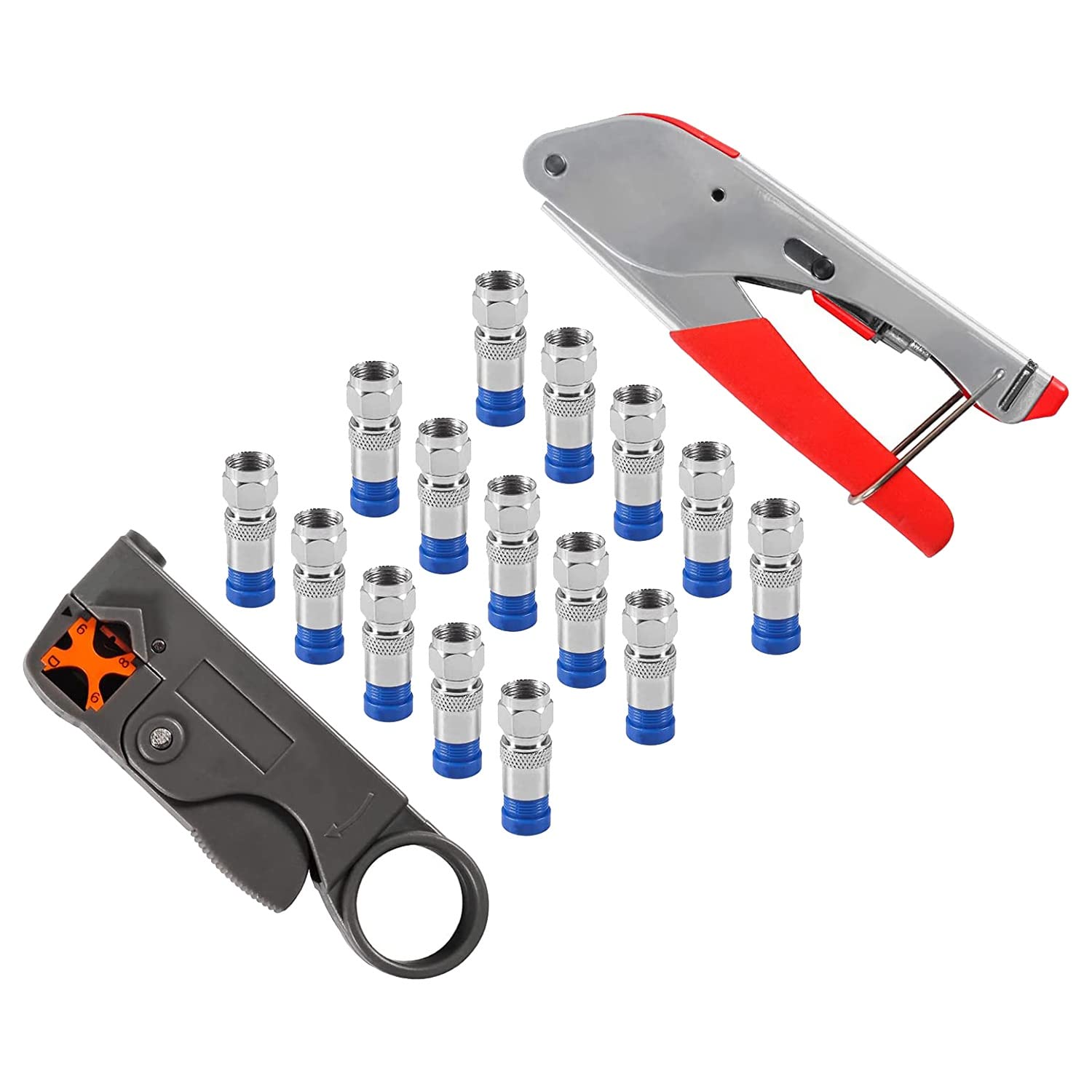 Professional Coax Cable Crimper Kit - RG6 RG59 Compression Tool with 15Pcs Connectors for Cable TV, Satellite & Internet Installation - Perfect for Home Theater Setup & Network Wiring